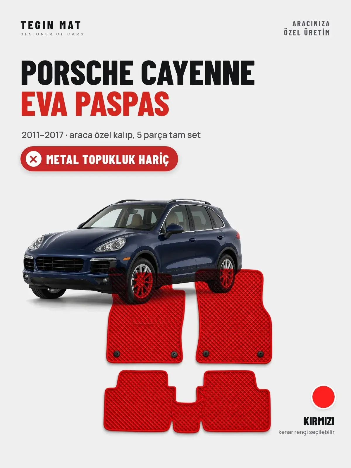 Porsche Cayenne EVA Oto Paspas Tam Set (2011–2017) Kırmızı – Metal Topukluk Hariç (1)