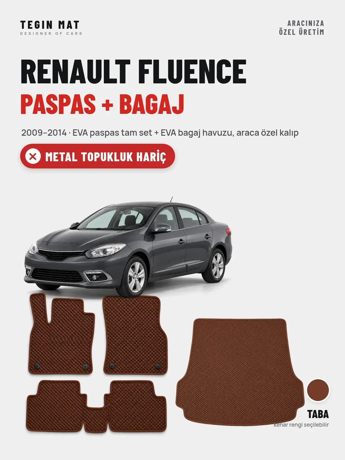Renault Fluence EVA Paspas + Bagaj Havuzu Seti (2009–2014) Taba – Metal Topukluk Hariç (1)