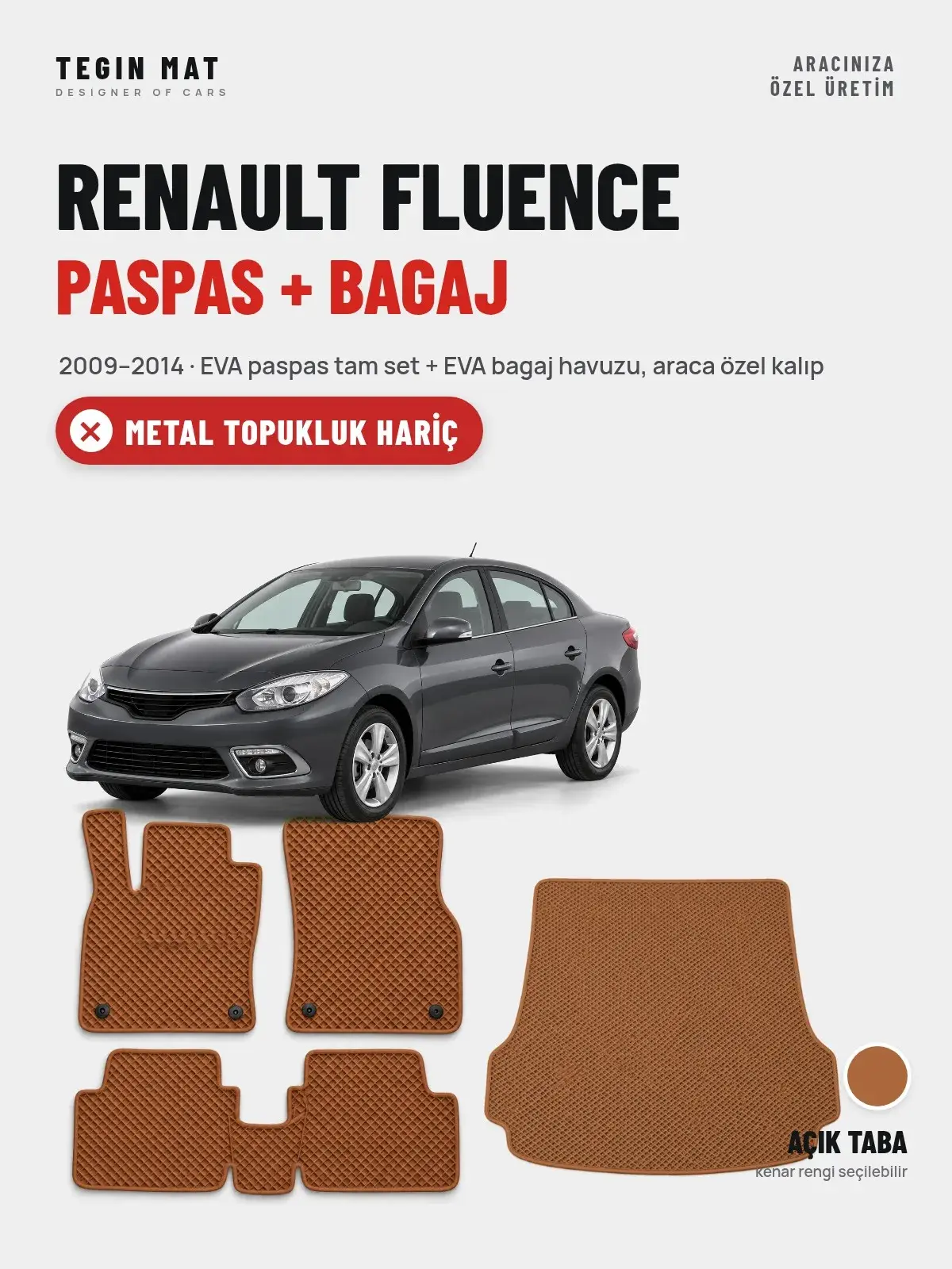Renault Fluence EVA Paspas + Bagaj Havuzu Seti (2009–2014) Açık Taba – Metal Topukluk Hariç (1)
