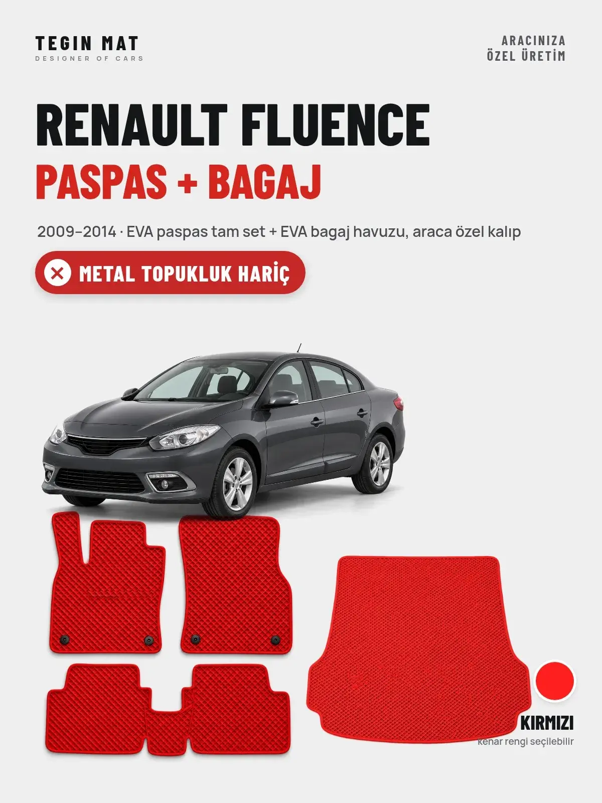 Renault Fluence EVA Paspas + Bagaj Havuzu Seti (2009–2014) Kırmızı – Metal Topukluk Hariç (1)