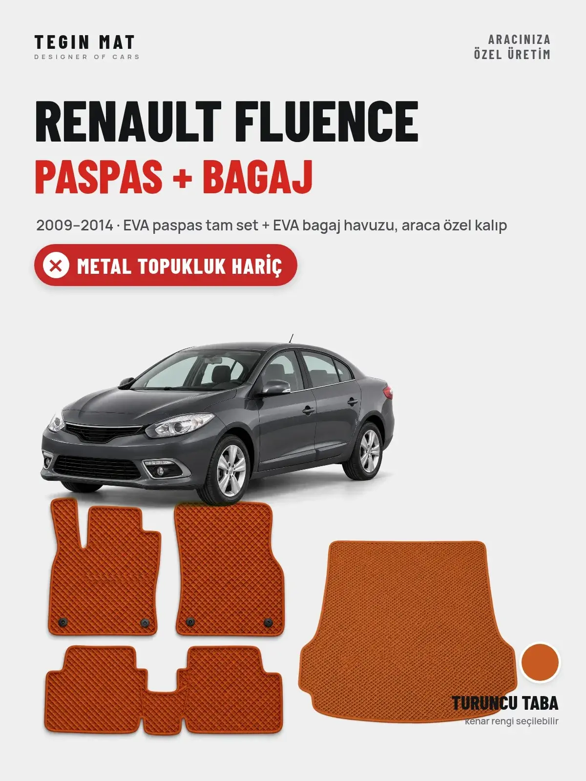 Renault Fluence EVA Paspas + Bagaj Havuzu Seti (2009–2014) Turuncu Taba – Metal Topukluk Hariç (1)