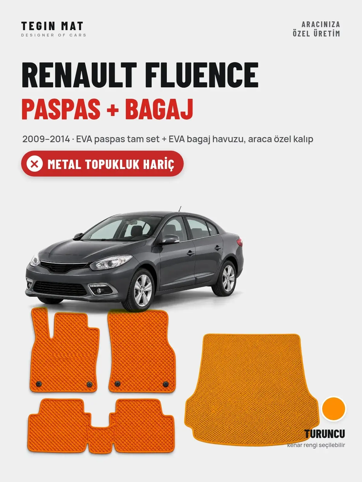 Renault Fluence EVA Paspas + Bagaj Havuzu Seti (2009–2014) Turuncu – Metal Topukluk Hariç (1)