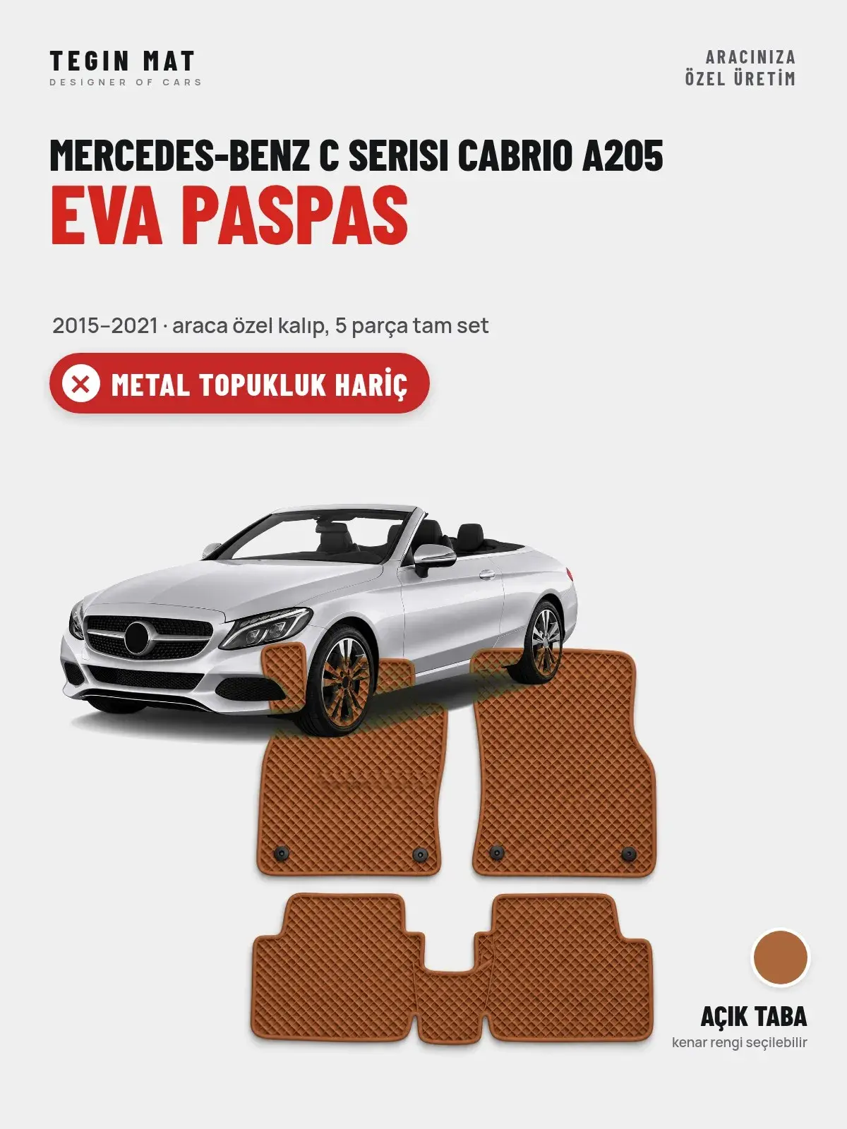 Mercedes-Benz C Serisi Cabrio A205 EVA Oto Paspas Tam Set (2015–2021) Açık Taba – Metal Topukluk Hariç (1)