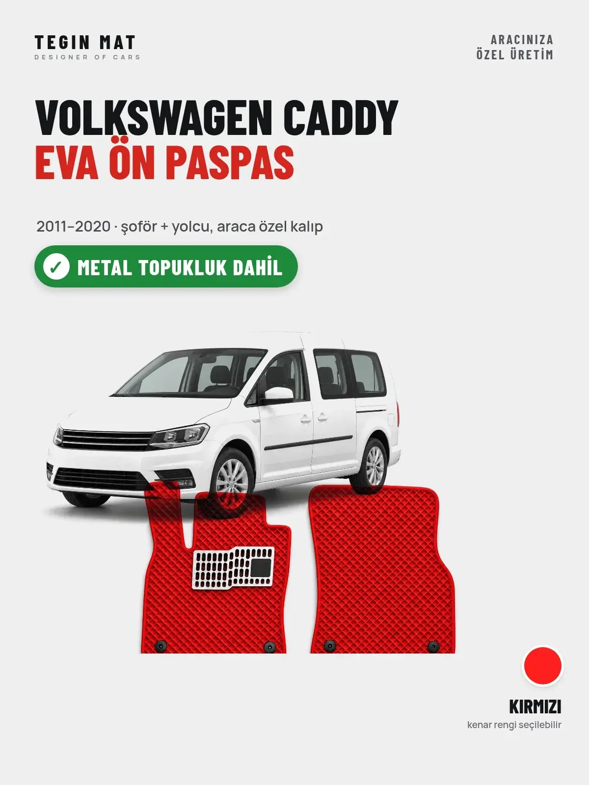 Volkswagen Caddy EVA Ön Paspas (2011–2020) Kırmızı – Metal Topukluk Dahil (1)