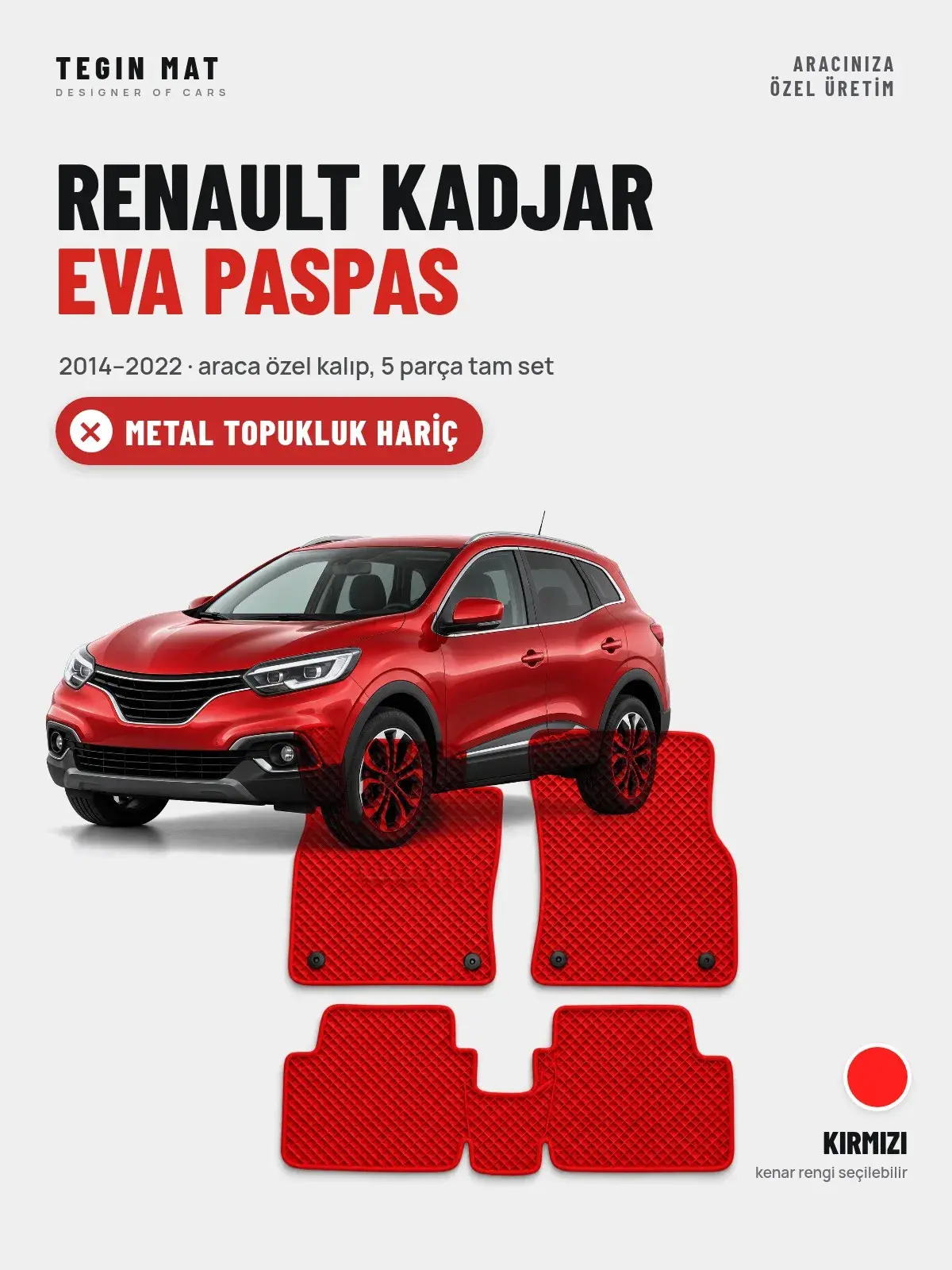 Renault Kadjar EVA Oto Paspas Tam Set (2014–2022) Kırmızı – Metal Topukluk Hariç (1)