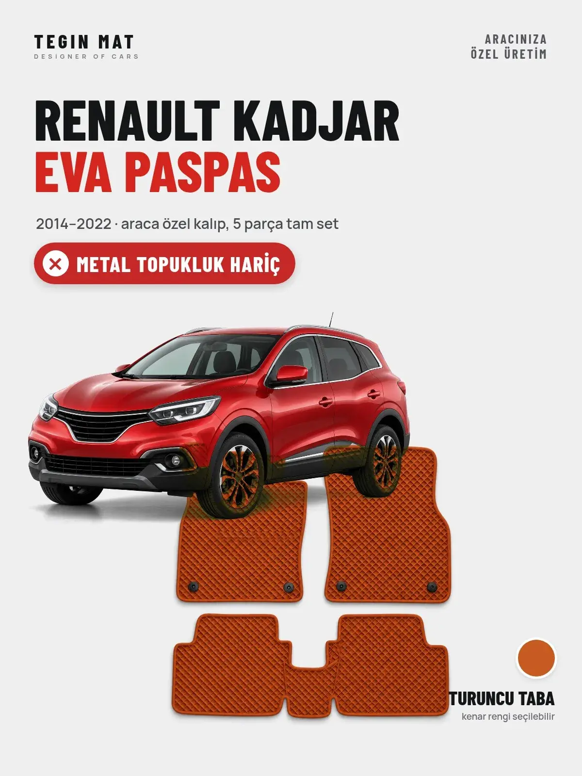 Renault Kadjar EVA Oto Paspas Tam Set (2014–2022) Turuncu Taba – Metal Topukluk Hariç (1)