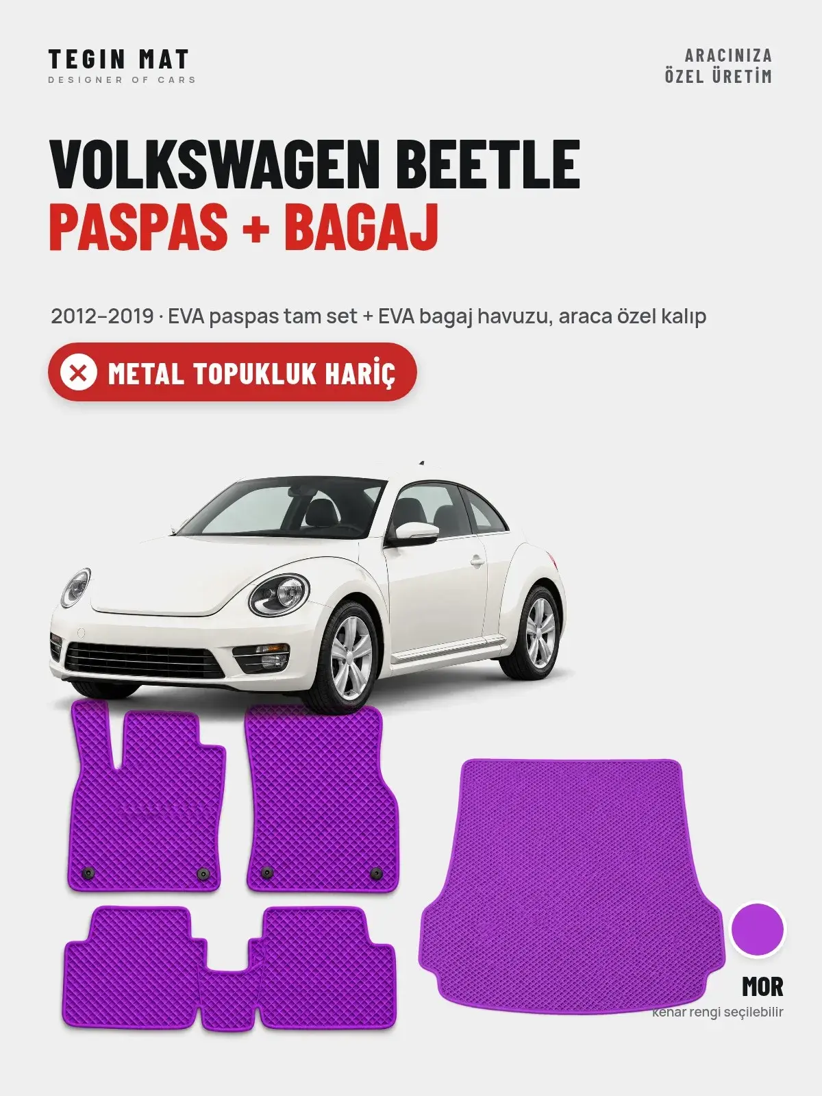 Volkswagen Beetle EVA Paspas + Bagaj Havuzu Seti (2012–2019) Mor – Metal Topukluk Hariç (1)