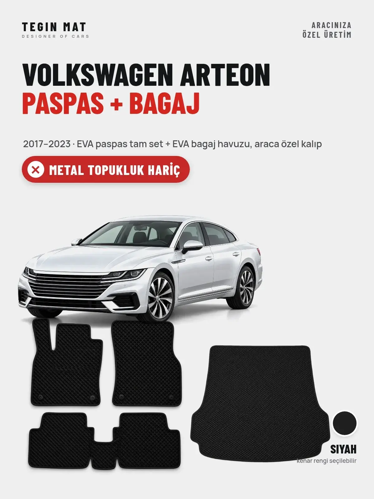 Volkswagen Arteon EVA Paspas + Bagaj Havuzu Seti (2017–2023) Siyah – Metal Topukluk Hariç (1)