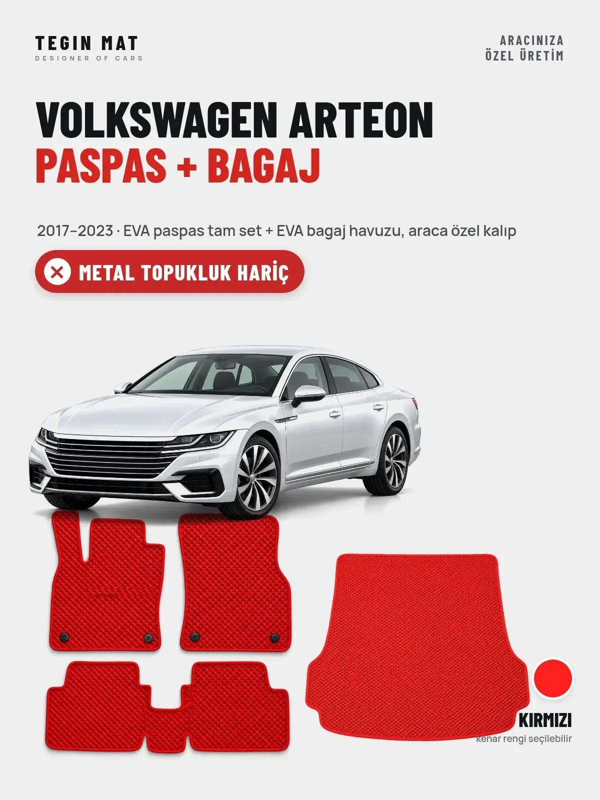 Volkswagen Arteon EVA Paspas + Bagaj Havuzu Seti (2017–2023) Kırmızı – Metal Topukluk Hariç (1)