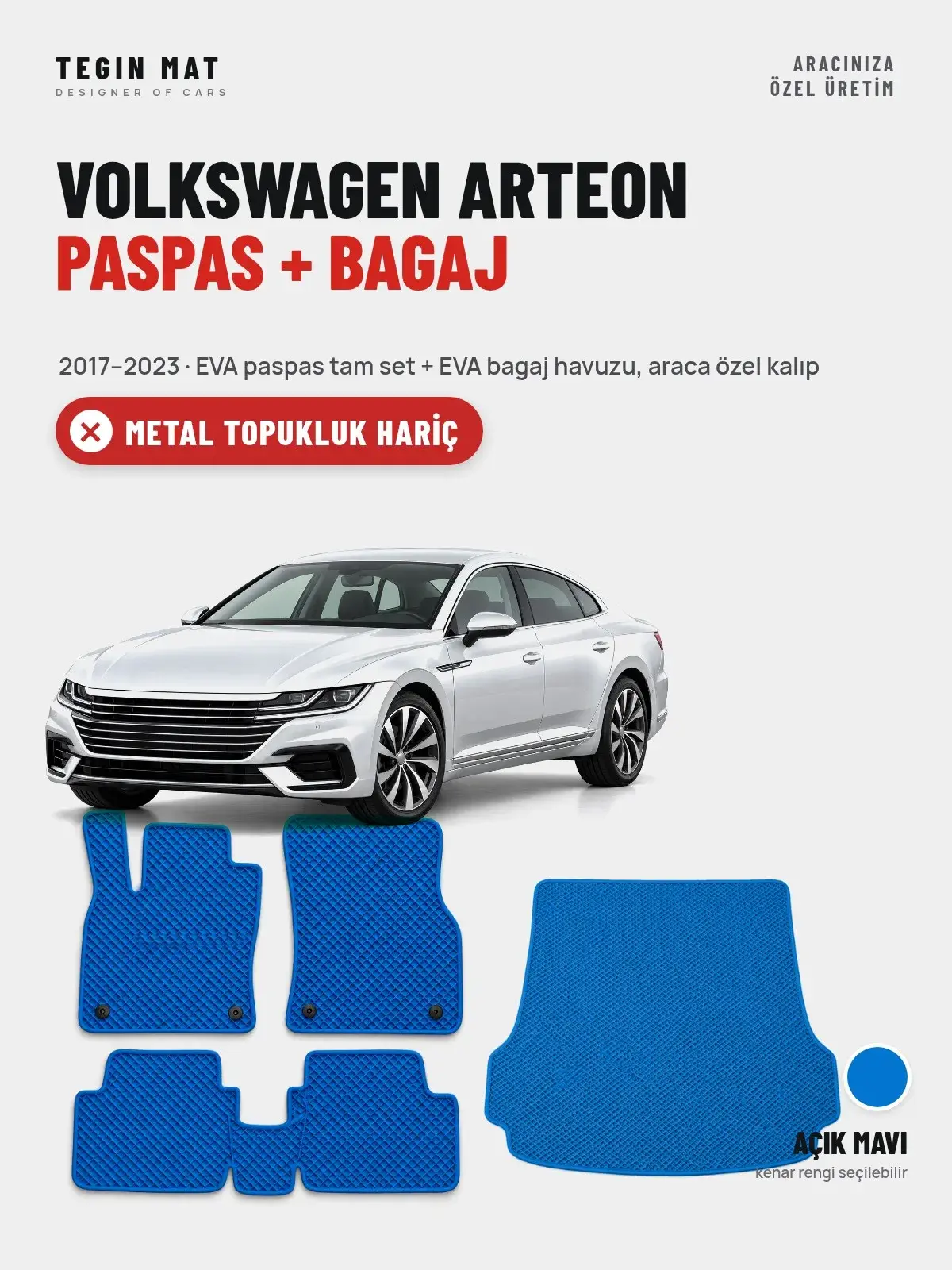 Volkswagen Arteon EVA Paspas + Bagaj Havuzu Seti (2017–2023) Açık Mavi – Metal Topukluk Hariç (1)