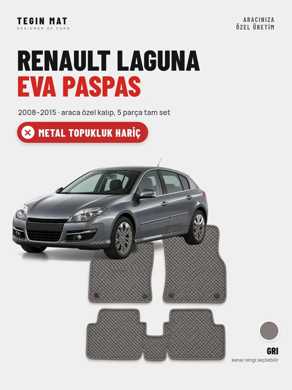 Renault Laguna EVA Oto Paspas Tam Set (2008–2015) Gri – Metal Topukluk Hariç (1)