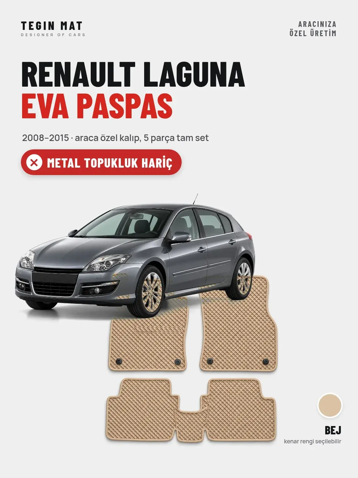 Renault Laguna EVA Oto Paspas Tam Set (2008–2015) Bej – Metal Topukluk Hariç (1)
