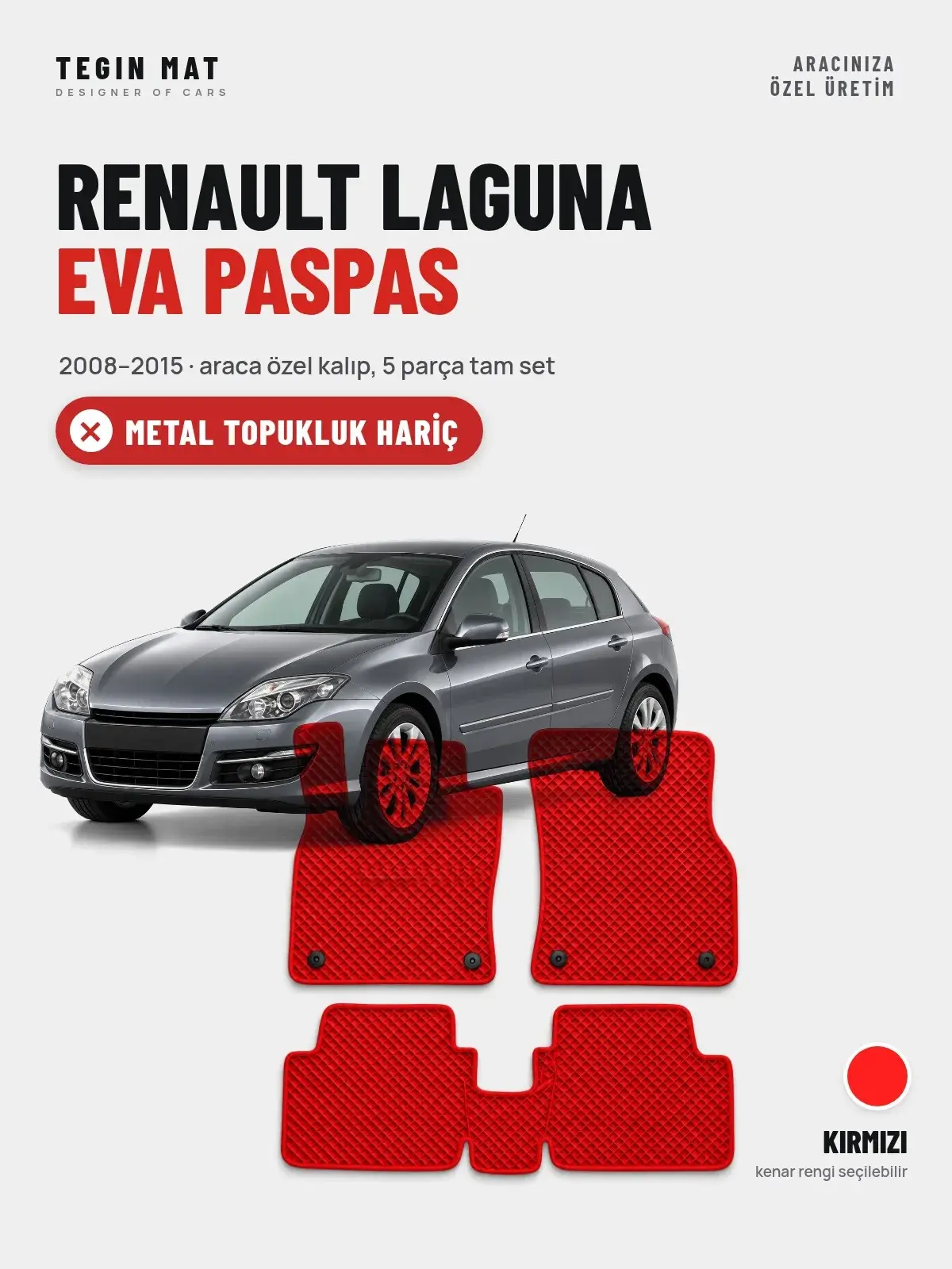 Renault Laguna EVA Oto Paspas Tam Set (2008–2015) Kırmızı – Metal Topukluk Hariç (1)