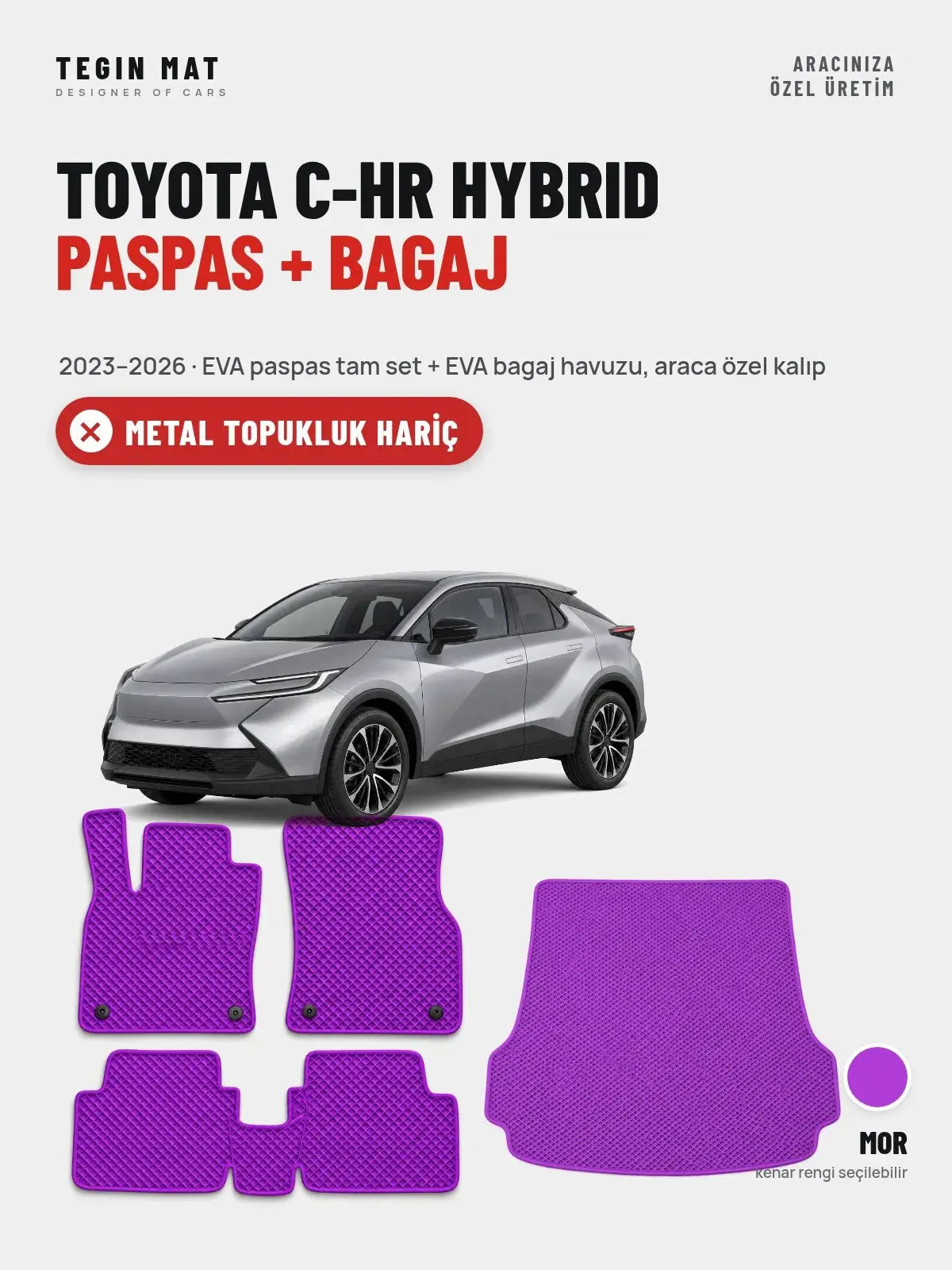 Toyota C-HR Hybrid EVA Paspas + Bagaj Havuzu Seti (2023–2026) Mor – Metal Topukluk Hariç (1)