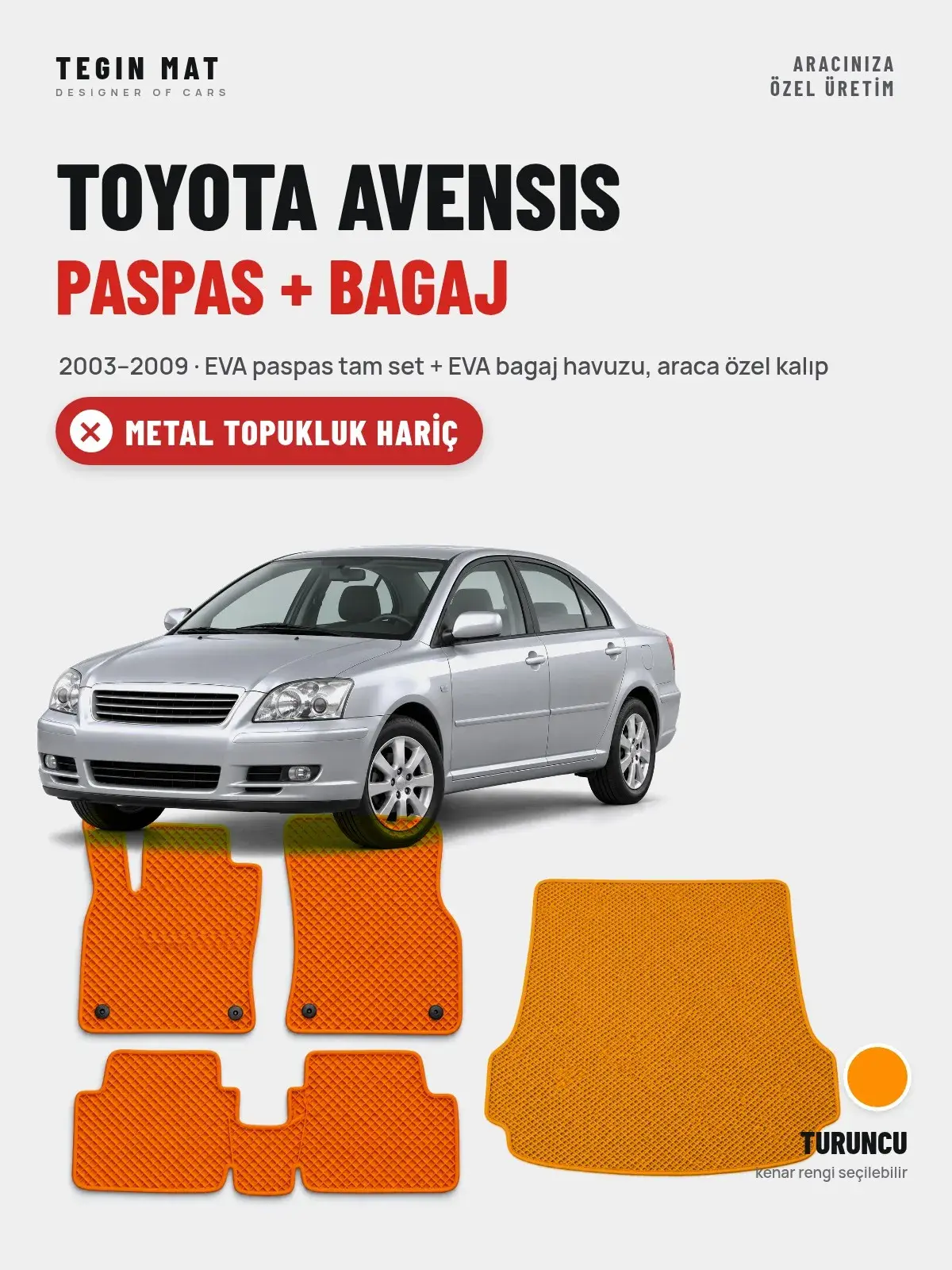 Toyota Avensis EVA Paspas + Bagaj Havuzu Seti (2003–2009) Turuncu – Metal Topukluk Hariç (1)