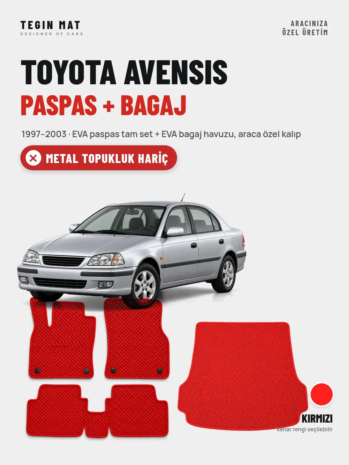 Toyota Avensis EVA Paspas + Bagaj Havuzu Seti (1997–2003) Kırmızı – Metal Topukluk Hariç (1)