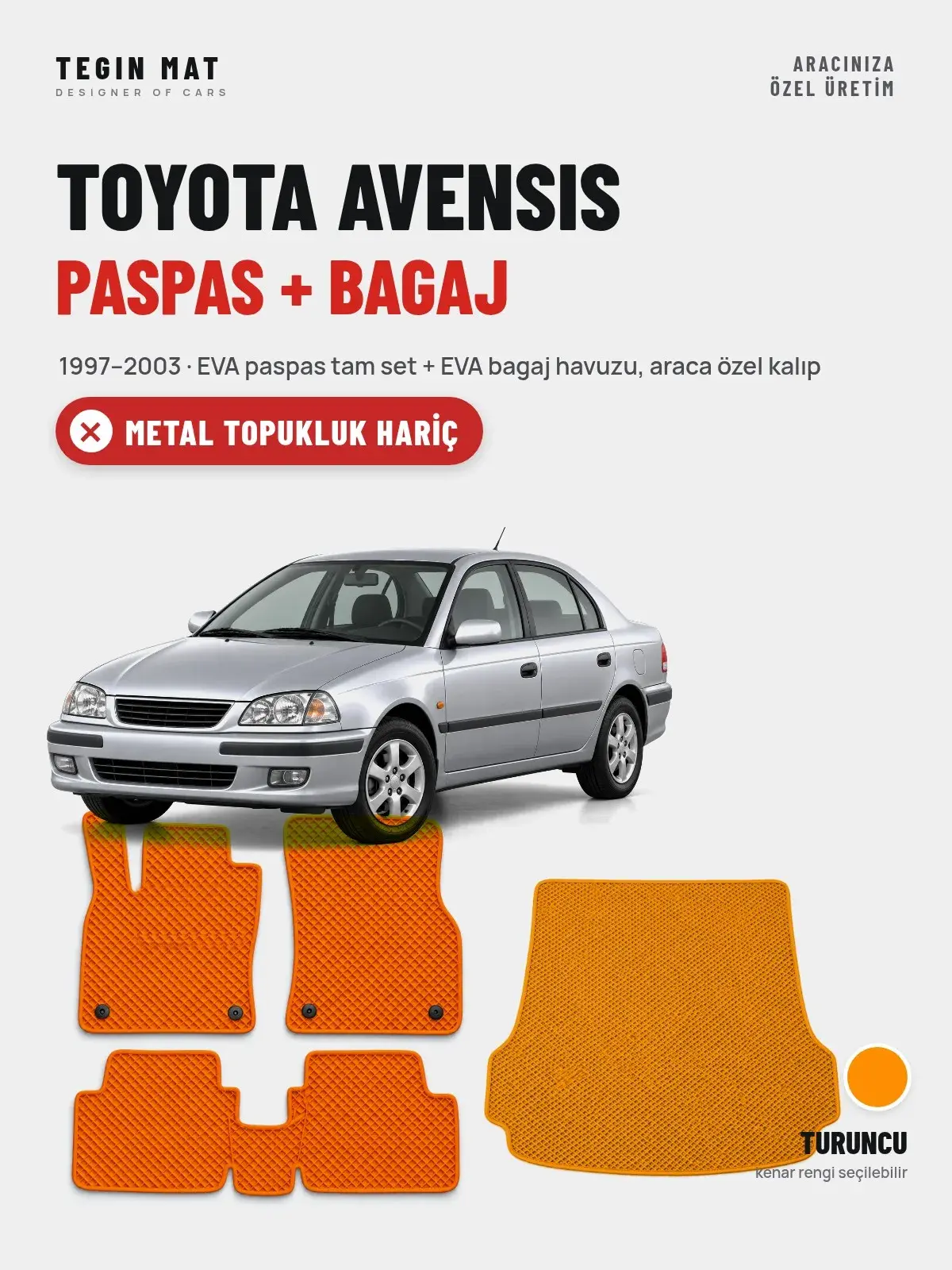 Toyota Avensis EVA Paspas + Bagaj Havuzu Seti (1997–2003) Turuncu – Metal Topukluk Hariç (1)