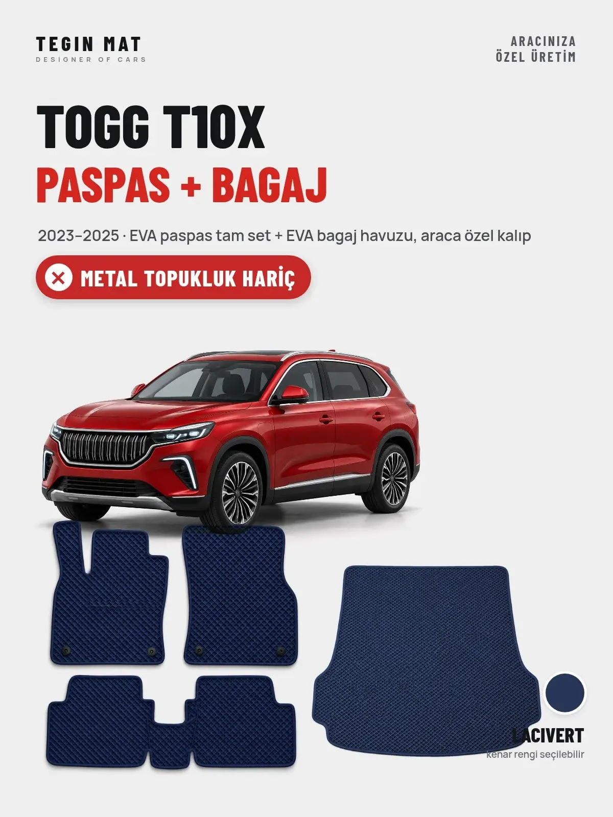 Togg T10X EVA Paspas + Bagaj Havuzu Seti (2023–2025) Lacivert – Metal Topukluk Hariç (1)