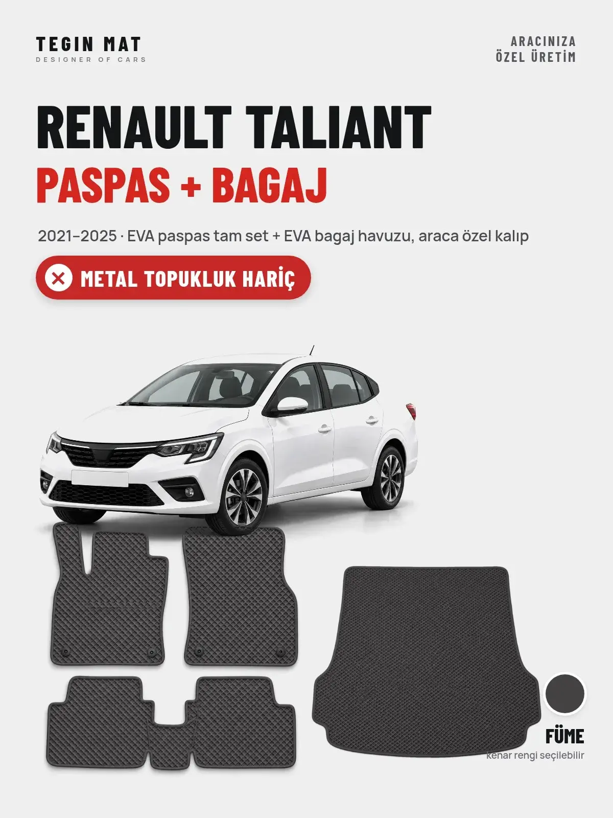 Renault Taliant EVA Paspas + Bagaj Havuzu Seti (2021–2025) Füme – Metal Topukluk Hariç (1)