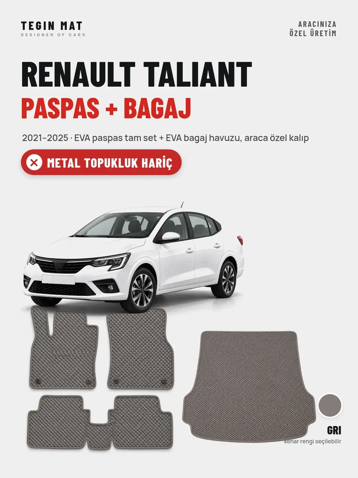 Renault Taliant EVA Paspas + Bagaj Havuzu Seti (2021–2025) Gri – Metal Topukluk Hariç (1)