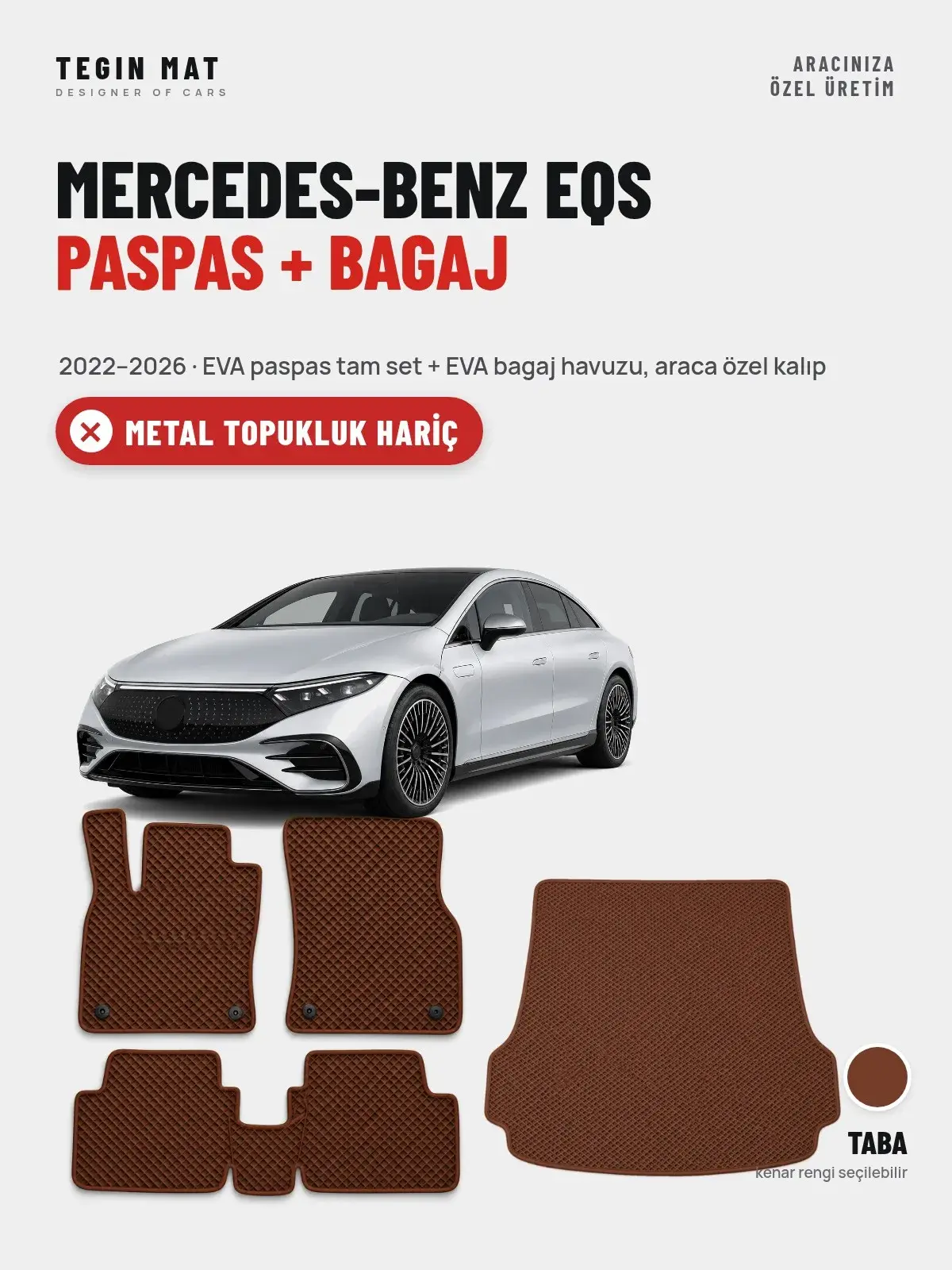 Mercedes-Benz EQS EVA Paspas + Bagaj Havuzu Seti (2022–2026) Taba – Metal Topukluk Hariç (1)