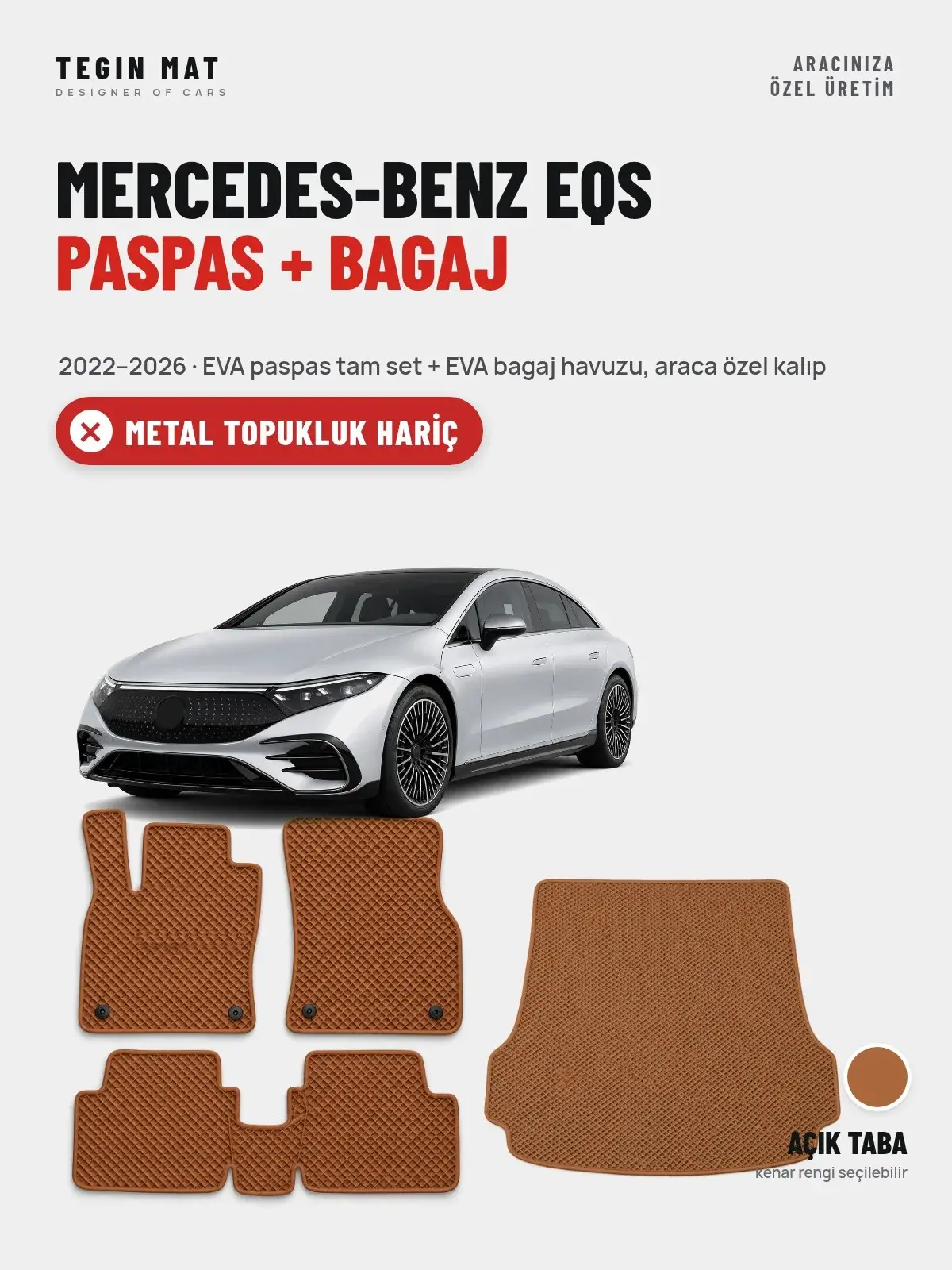 Mercedes-Benz EQS EVA Paspas + Bagaj Havuzu Seti (2022–2026) Açık Taba – Metal Topukluk Hariç (1)