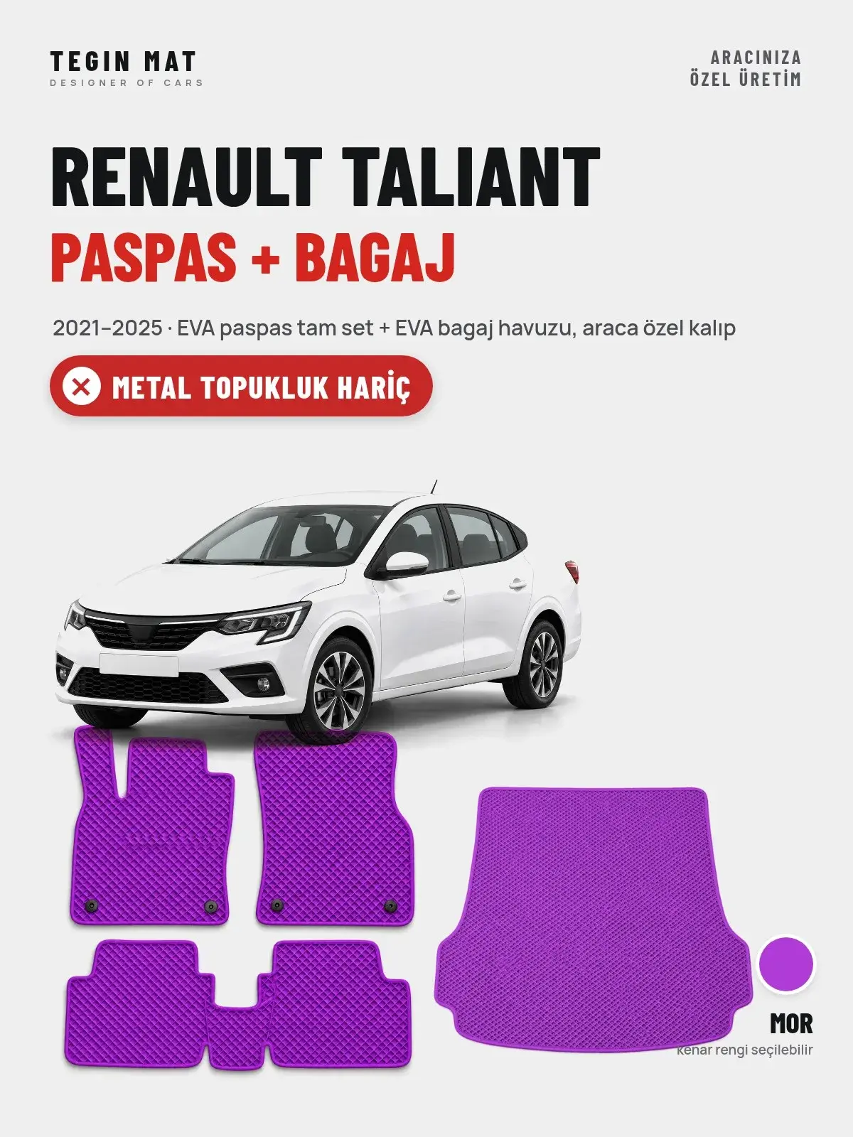 Renault Taliant EVA Paspas + Bagaj Havuzu Seti (2021–2025) Mor – Metal Topukluk Hariç (1)