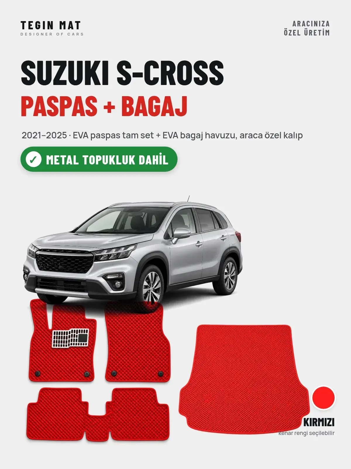 Suzuki S-Cross EVA Paspas + Bagaj Havuzu Seti (2021–2025) Kırmızı – Metal Topukluk Dahil (1)