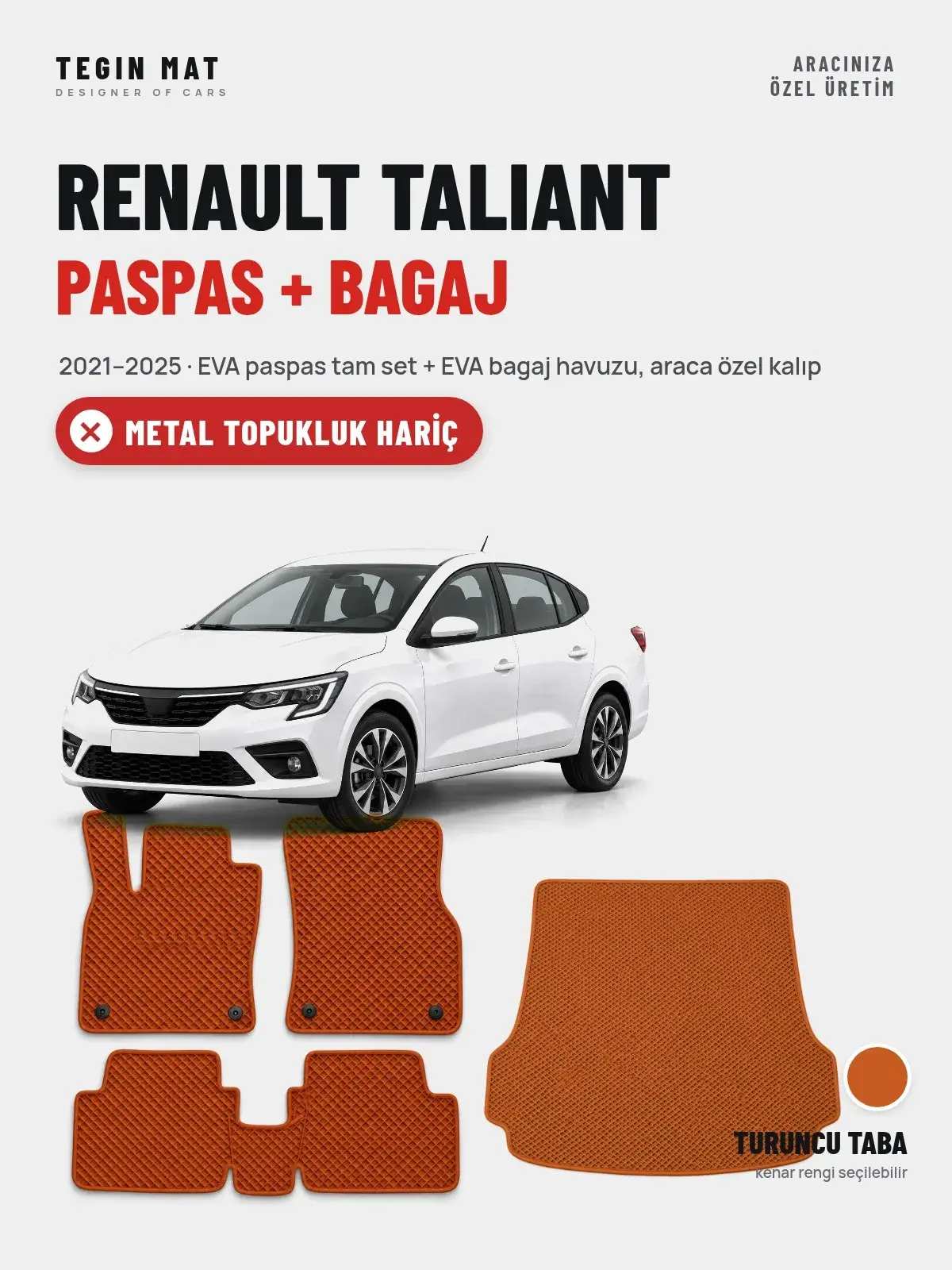 Renault Taliant EVA Paspas + Bagaj Havuzu Seti (2021–2025) Turuncu Taba – Metal Topukluk Hariç (1)