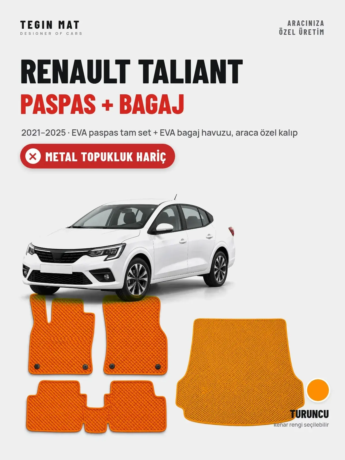 Renault Taliant EVA Paspas + Bagaj Havuzu Seti (2021–2025) Turuncu – Metal Topukluk Hariç (1)