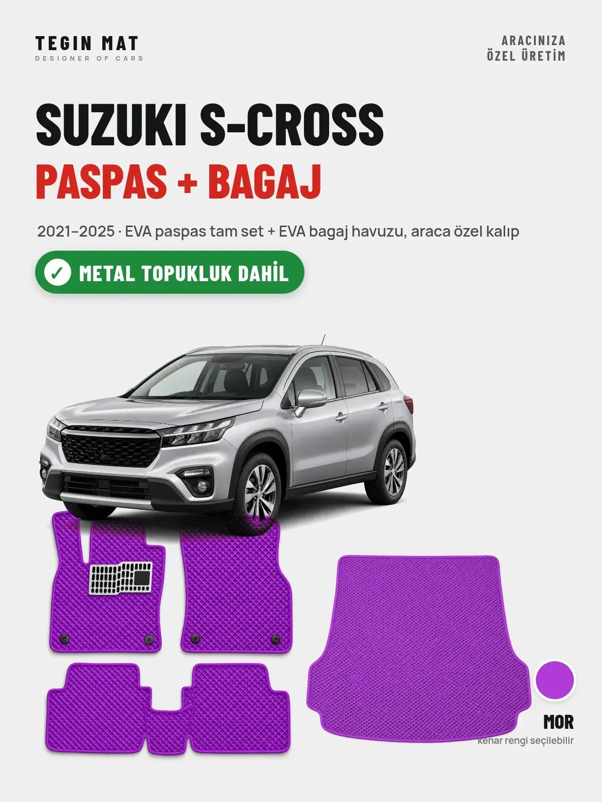 Suzuki S-Cross EVA Paspas + Bagaj Havuzu Seti (2021–2025) Mor – Metal Topukluk Dahil (1)