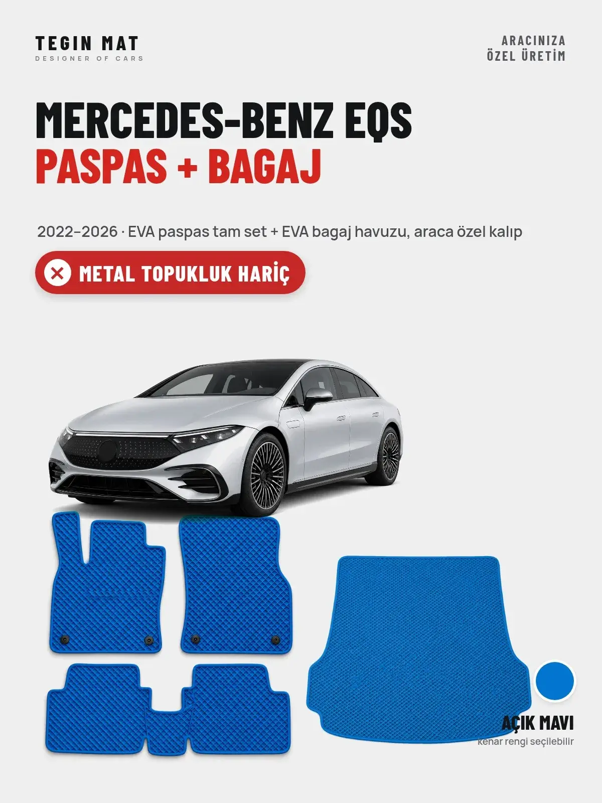 Mercedes-Benz EQS EVA Paspas + Bagaj Havuzu Seti (2022–2026) Açık Mavi – Metal Topukluk Hariç (1)