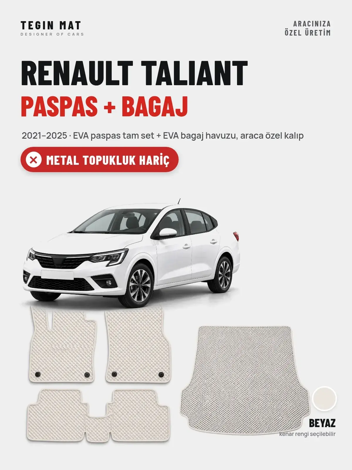 Renault Taliant EVA Paspas + Bagaj Havuzu Seti (2021–2025) Beyaz – Metal Topukluk Hariç (1)