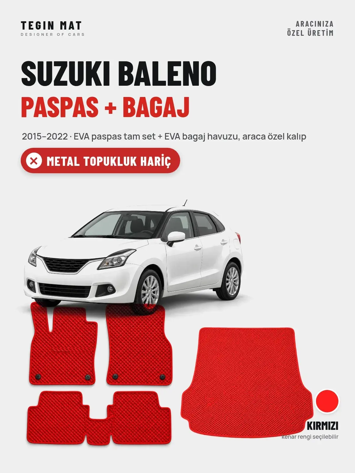 Suzuki Baleno EVA Paspas + Bagaj Havuzu Seti (2015–2022) Kırmızı – Metal Topukluk Hariç (1)