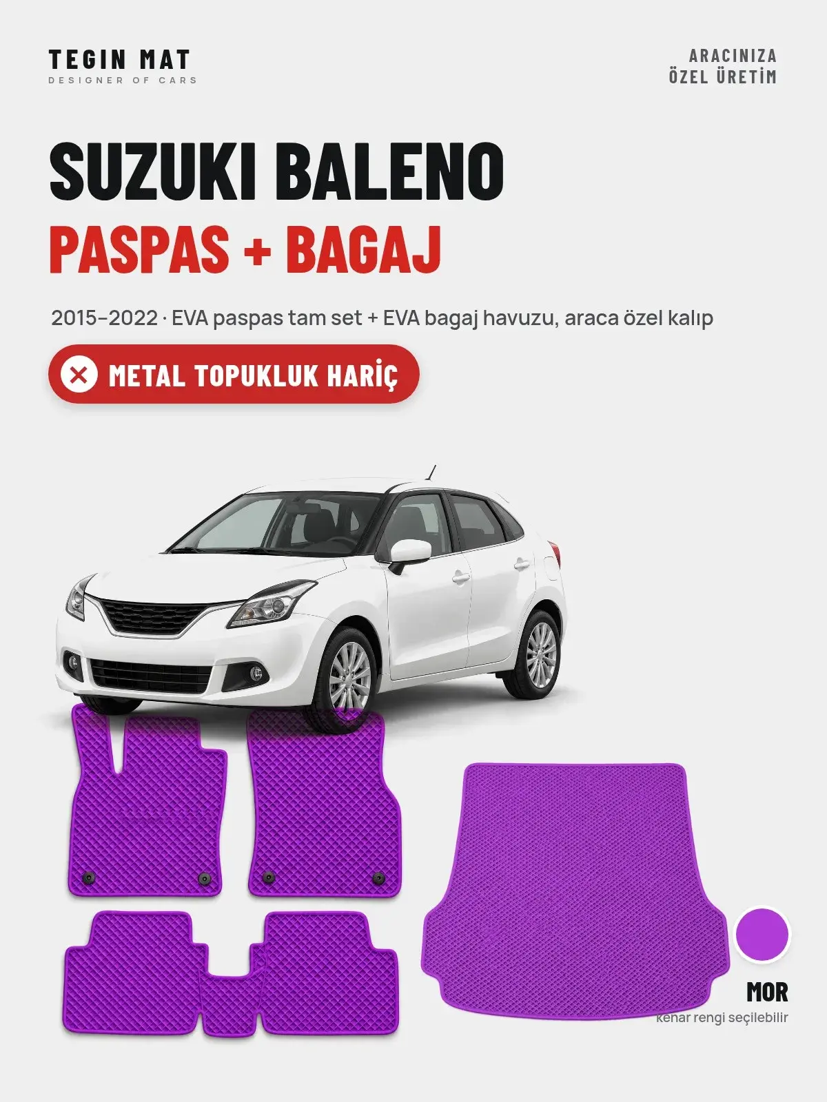 Suzuki Baleno EVA Paspas + Bagaj Havuzu Seti (2015–2022) Mor – Metal Topukluk Hariç (1)