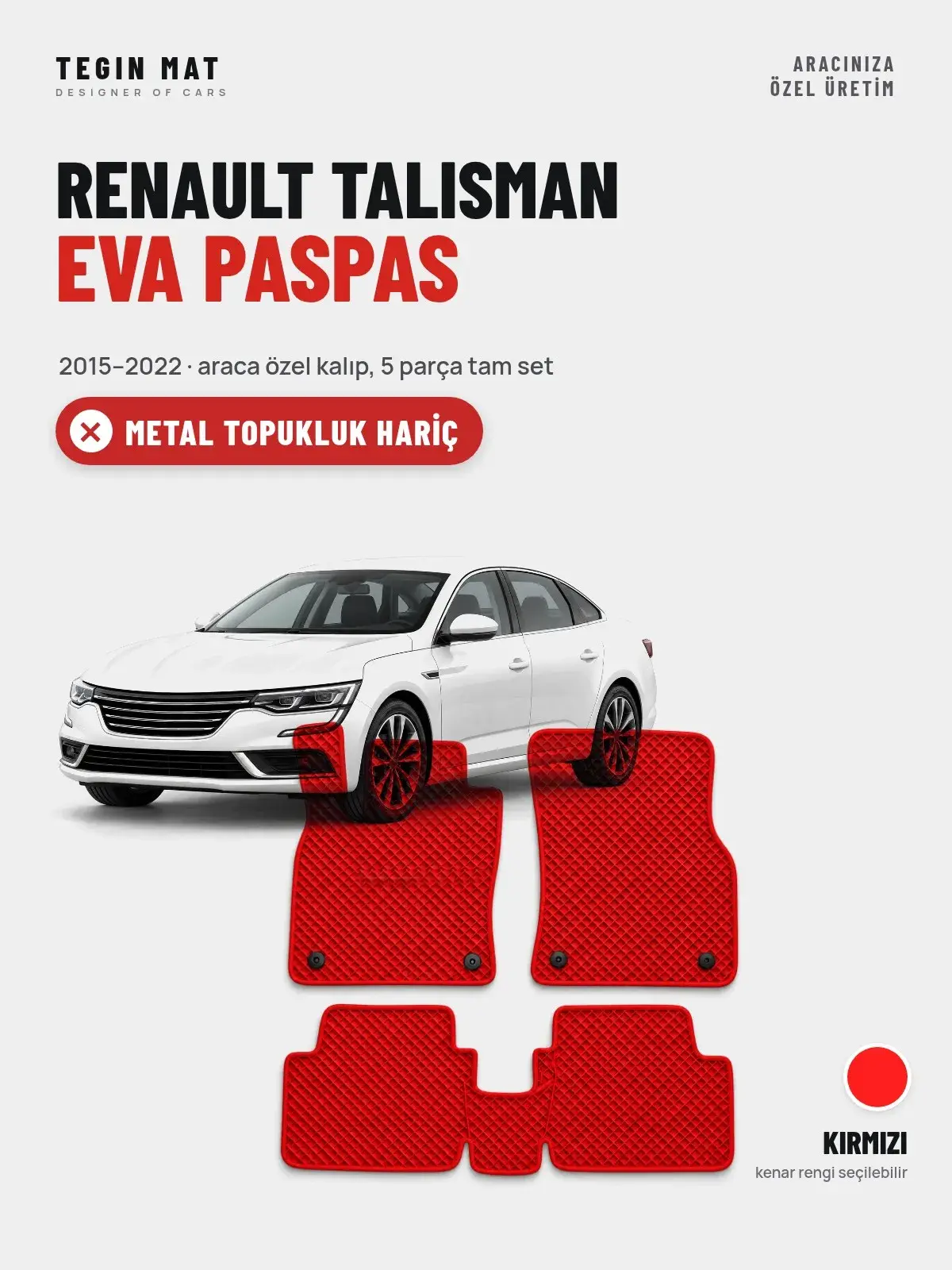 Renault Talisman EVA Oto Paspas Tam Set (2015–2022) Kırmızı – Metal Topukluk Hariç (1)