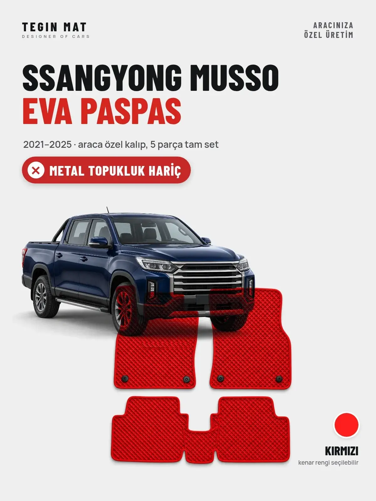 SsangYong Musso EVA Oto Paspas Tam Set (2021–2025) Kırmızı – Metal Topukluk Hariç (1)