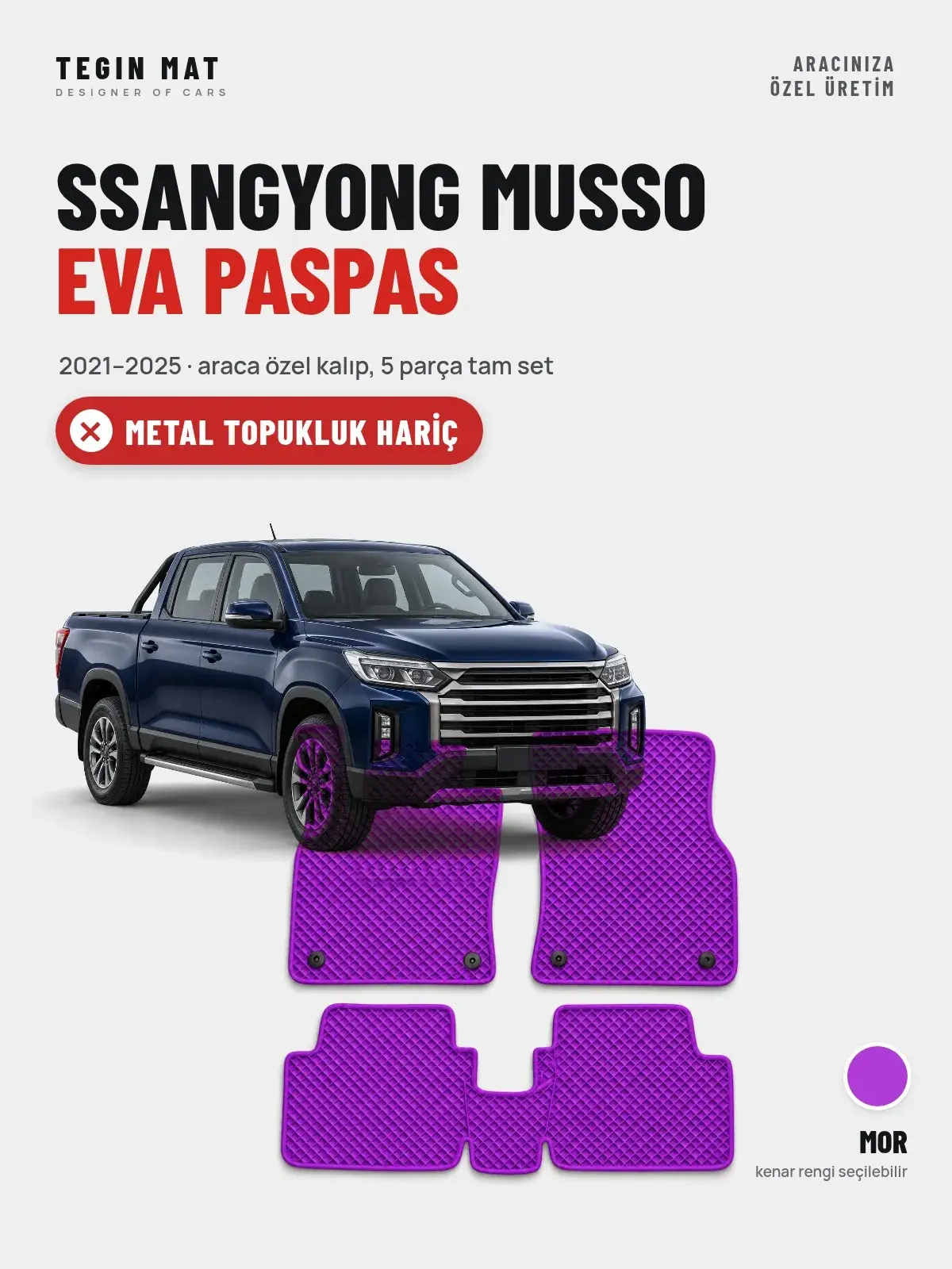 SsangYong Musso EVA Oto Paspas Tam Set (2021–2025) Mor – Metal Topukluk Hariç (1)