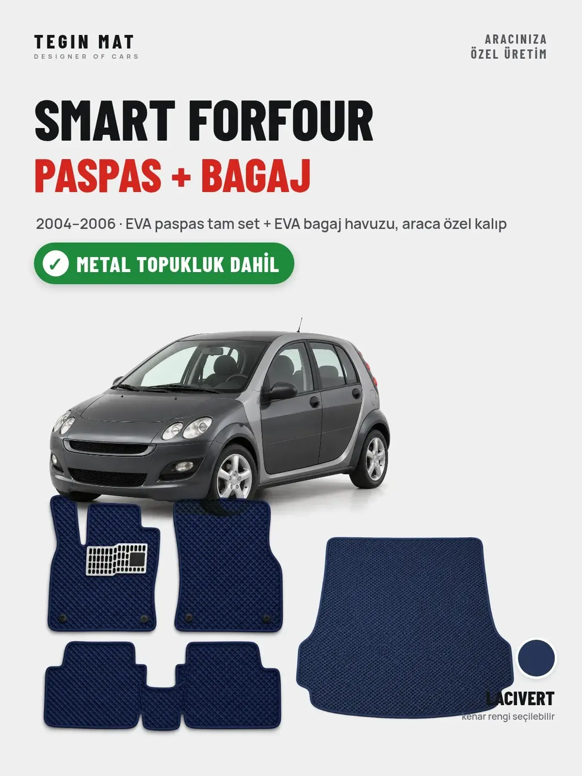 Smart Forfour EVA Paspas + Bagaj Havuzu Seti (2004–2006) Lacivert – Metal Topukluk Dahil (1)