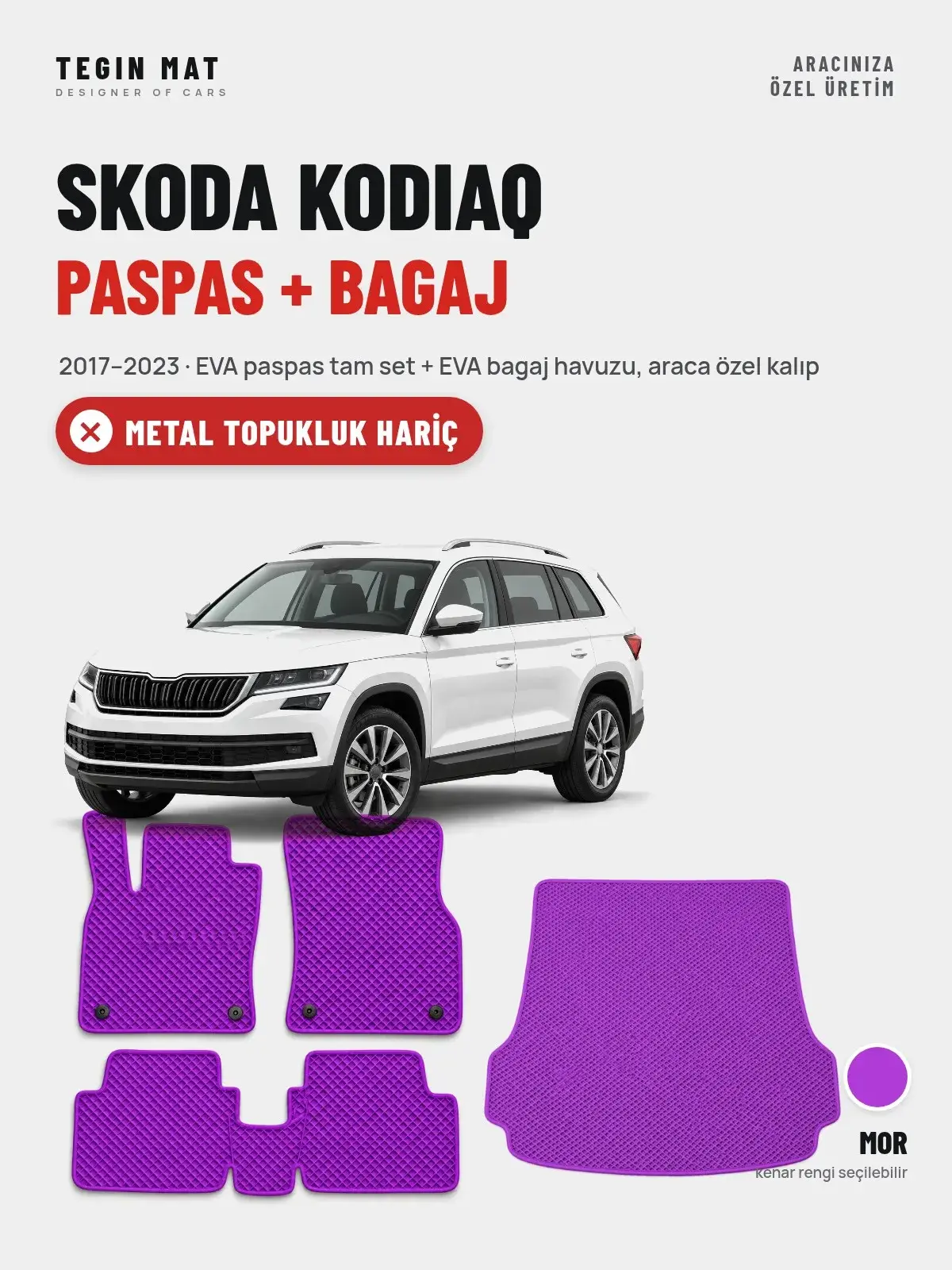 Skoda Kodiaq EVA Paspas + Bagaj Havuzu Seti (2017–2023) Mor – Metal Topukluk Hariç (1)
