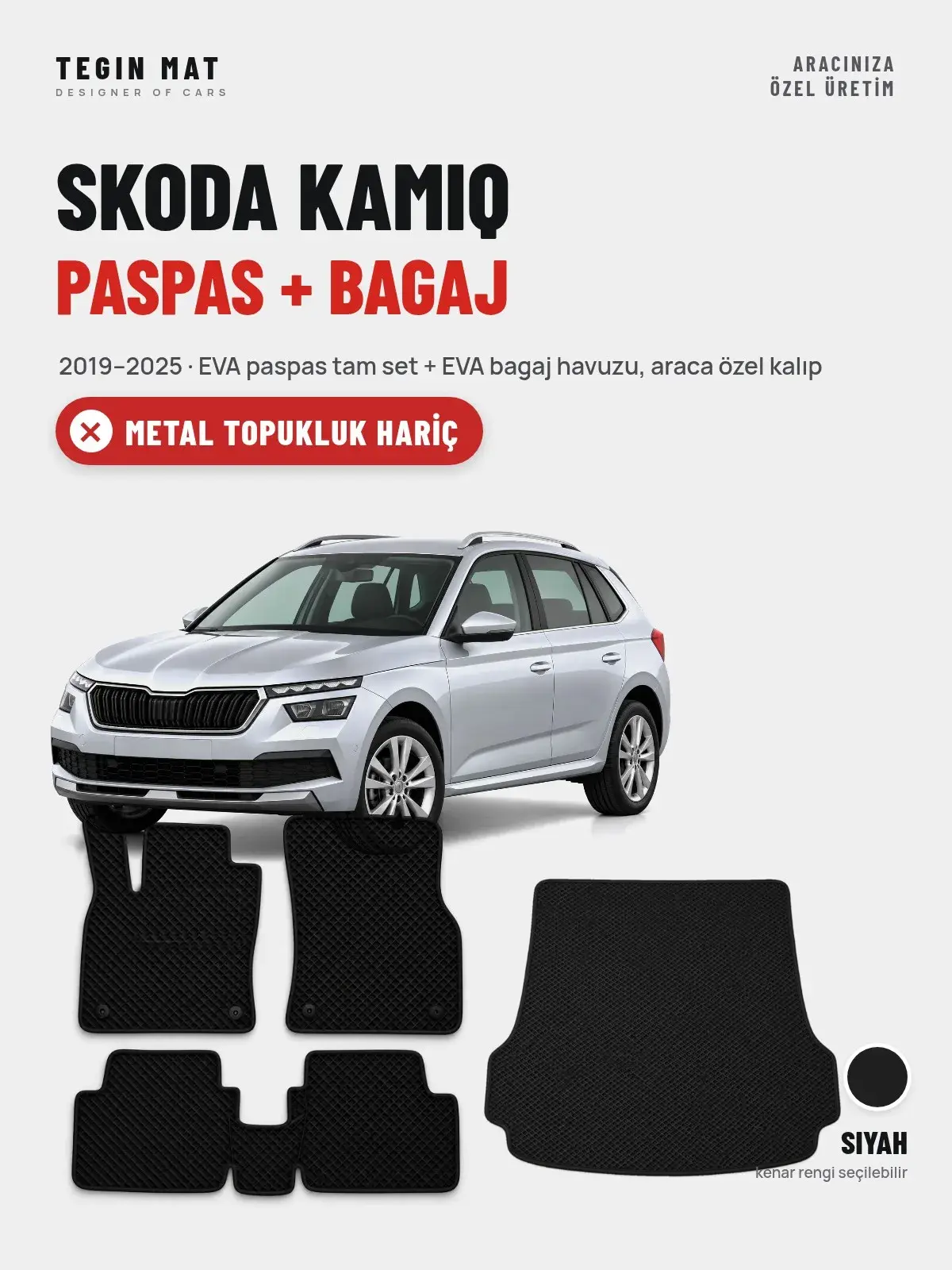 Skoda Kamiq EVA Paspas + Bagaj Havuzu Seti (2019–2025) Siyah – Metal Topukluk Hariç (1)