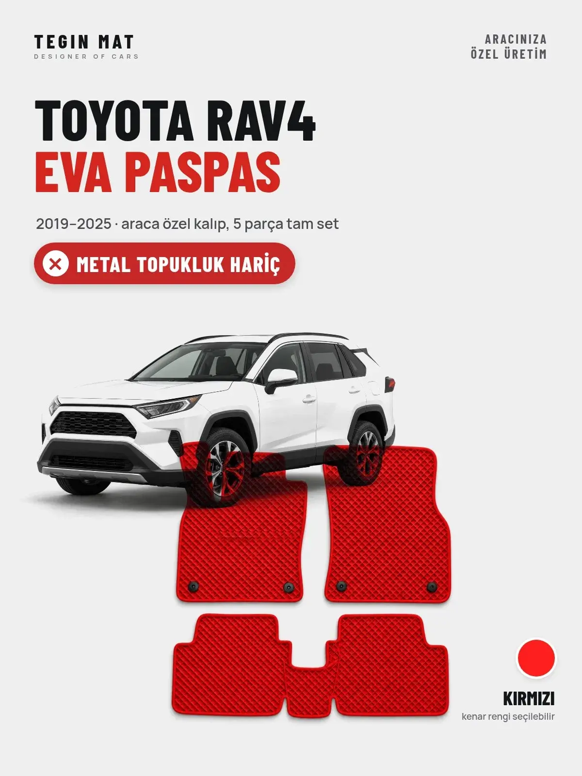 Toyota RAV4 EVA Oto Paspas Tam Set (2019–2025) Kırmızı – Metal Topukluk Hariç (1)