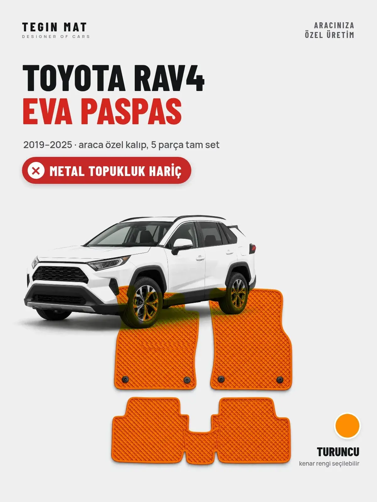 Toyota RAV4 EVA Oto Paspas Tam Set (2019–2025) Turuncu – Metal Topukluk Hariç (1)