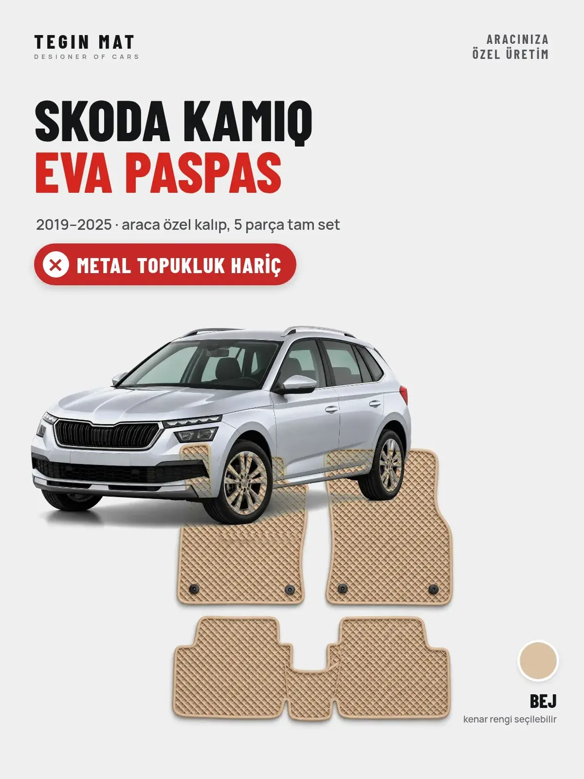 Skoda Kamiq EVA Oto Paspas Tam Set (2019–2025) Bej – Metal Topukluk Hariç (1)