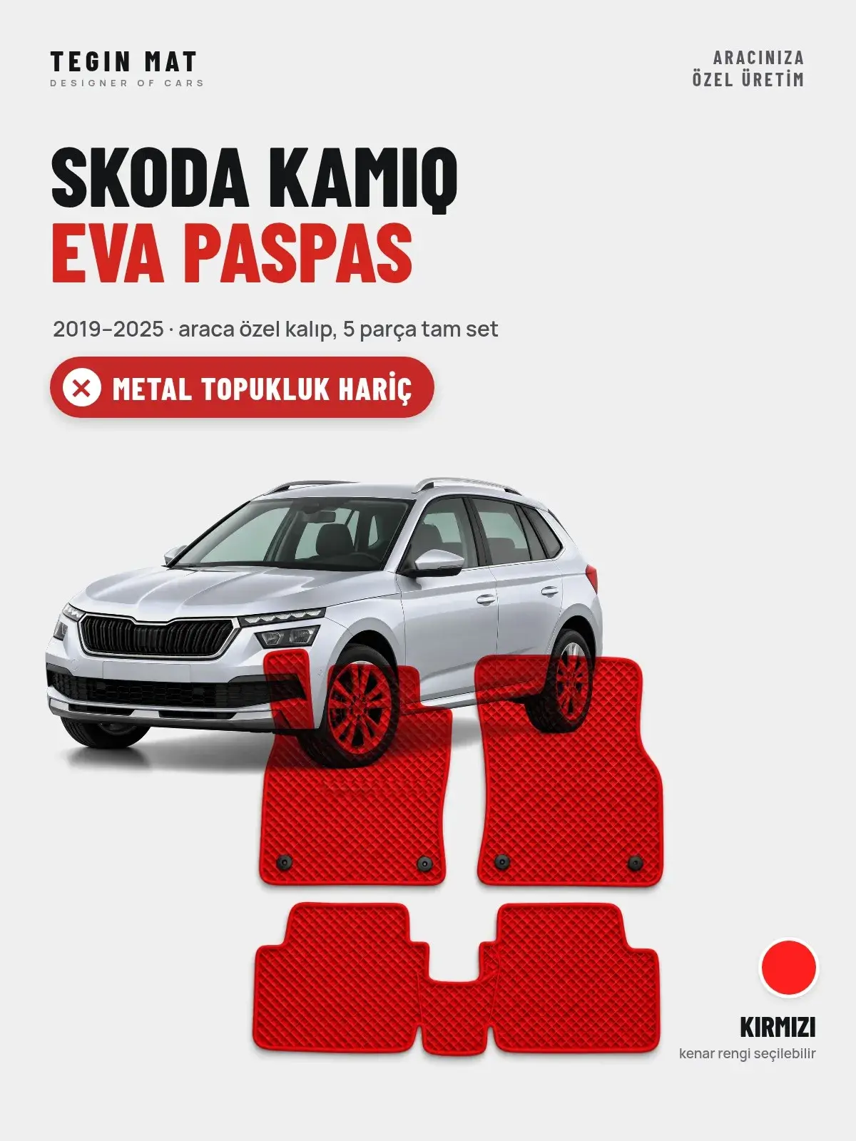 Skoda Kamiq EVA Oto Paspas Tam Set (2019–2025) Kırmızı – Metal Topukluk Hariç (1)