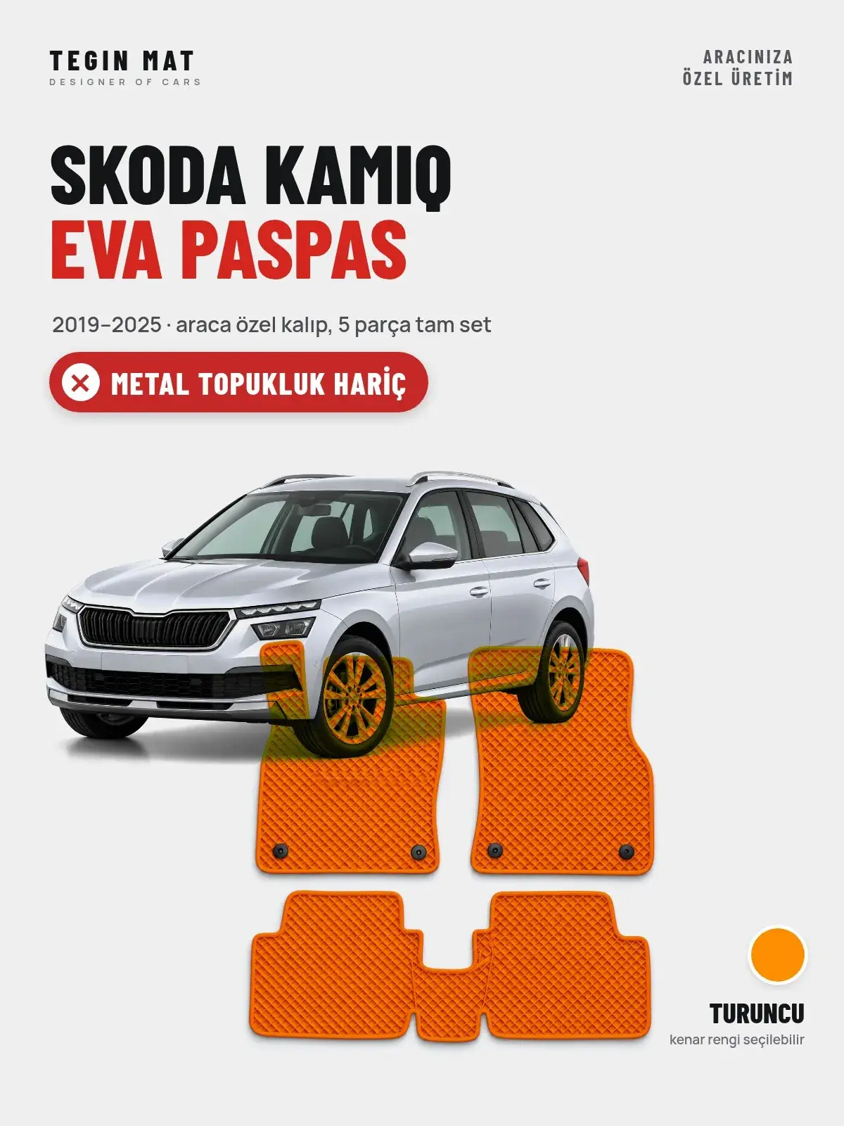 Skoda Kamiq EVA Oto Paspas Tam Set (2019–2025) Turuncu – Metal Topukluk Hariç (1)