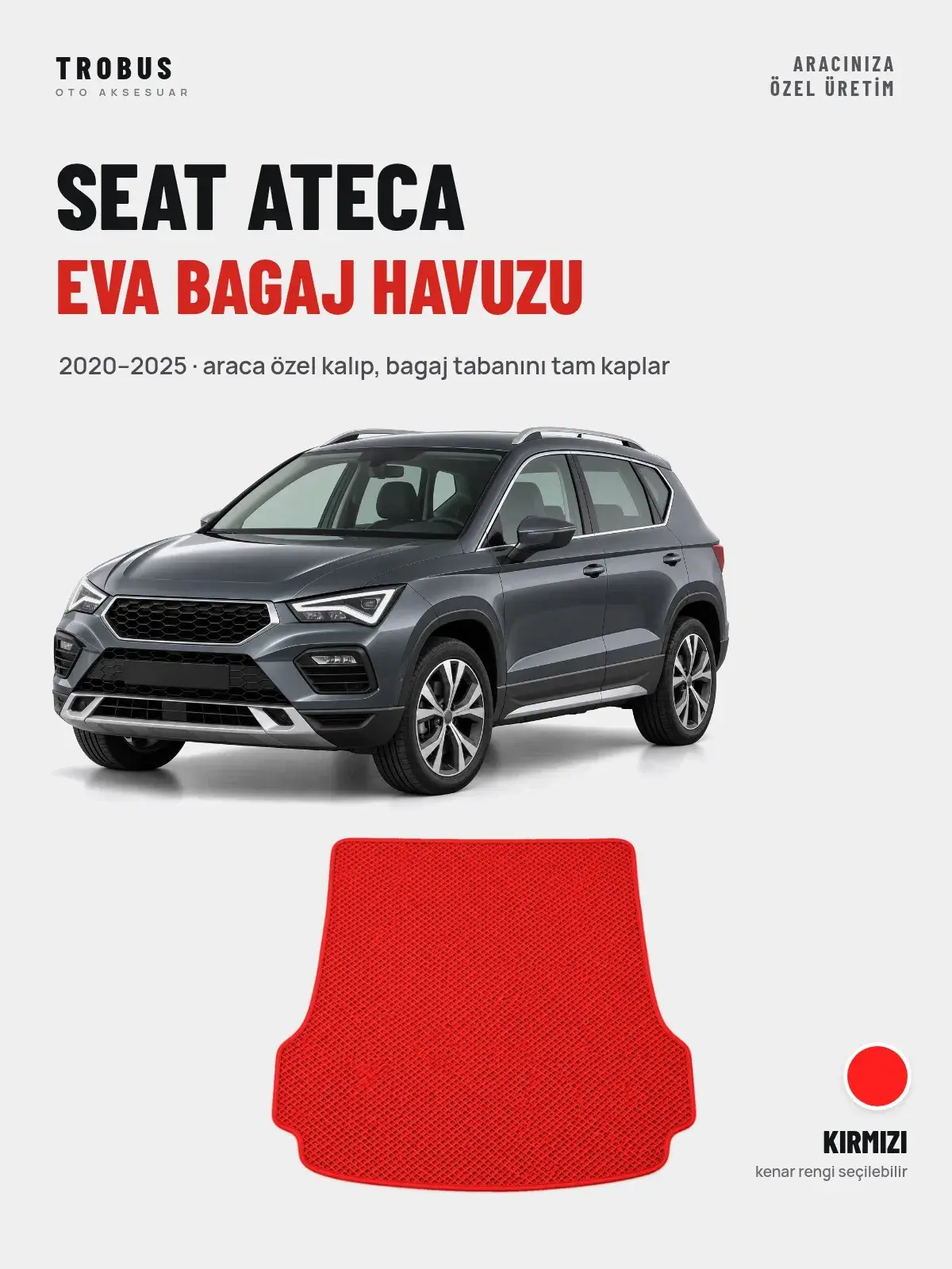 Seat Ateca EVA Bagaj Havuzu (2020–2025) Kırmızı – Araca Özel Kalıp (1)