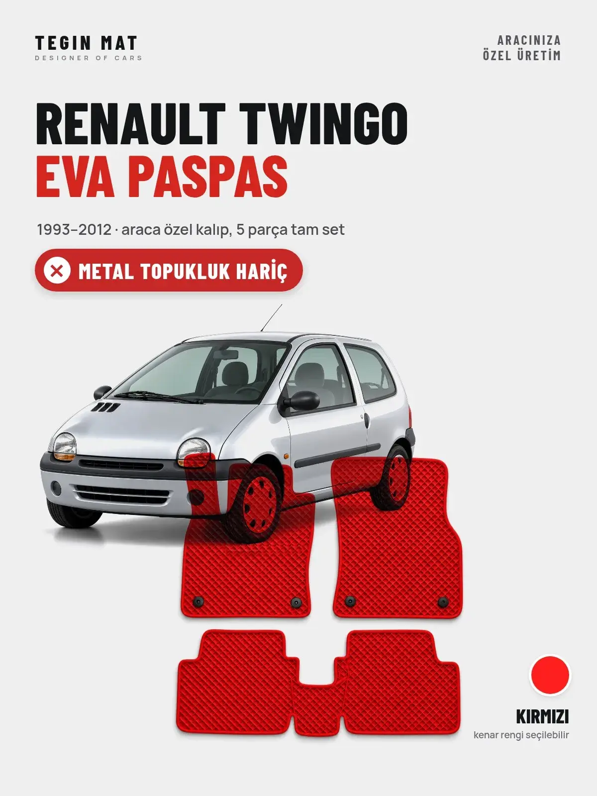 Renault Twingo EVA Oto Paspas Tam Set (1993–2012) Kırmızı – Metal Topukluk Hariç (1)