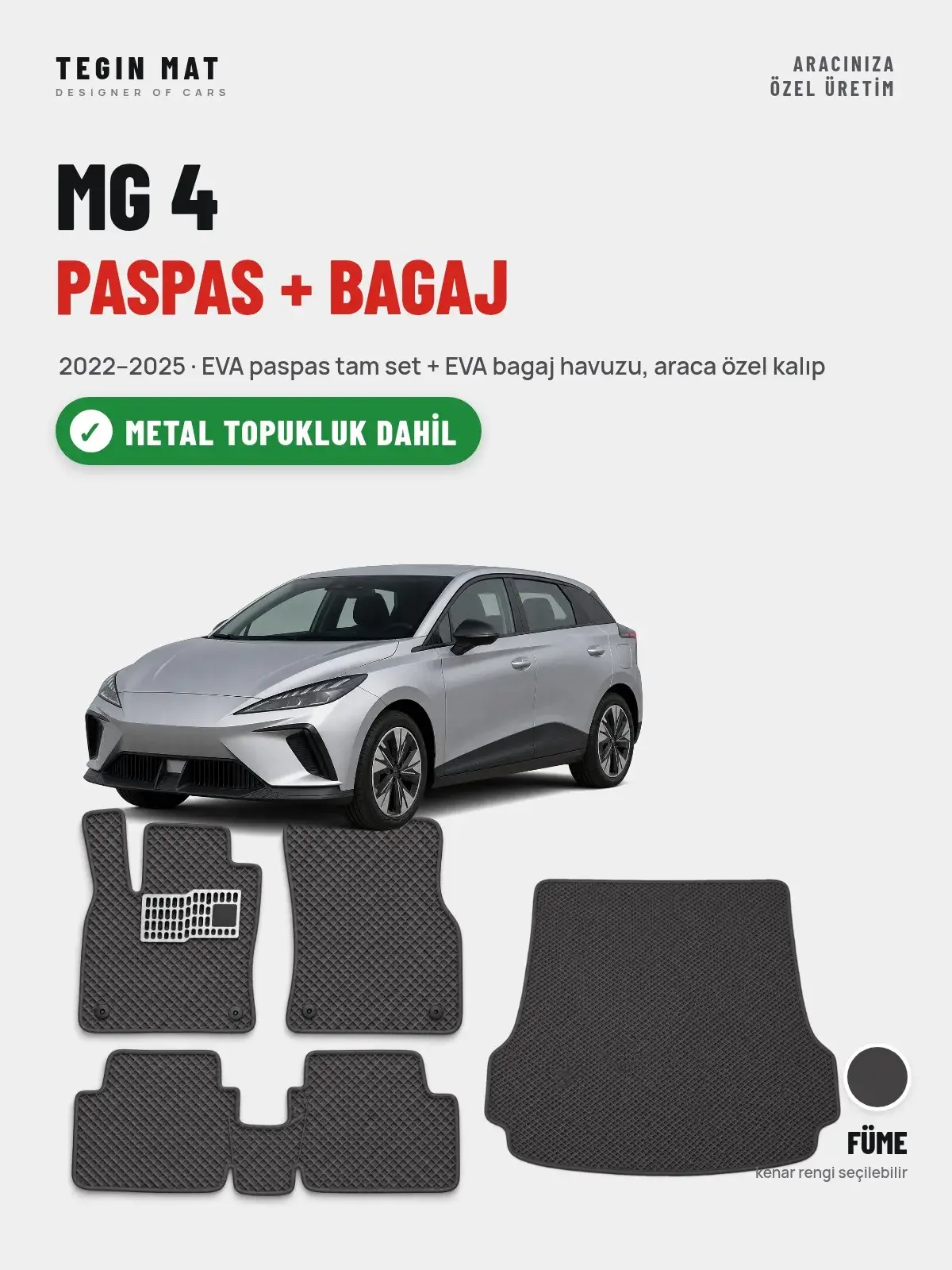 MG 4 EVA Paspas + Bagaj Havuzu Seti (2022–2025) Füme – Metal Topukluk Dahil (1)