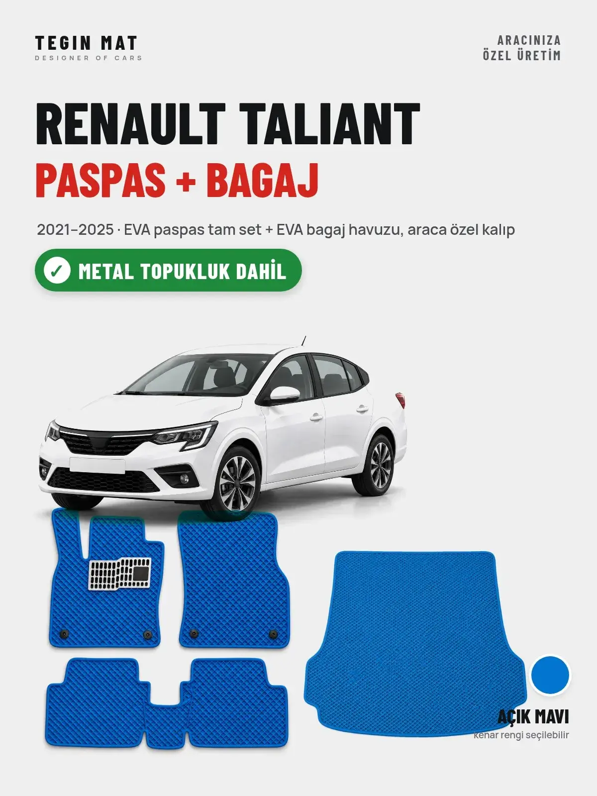 Renault Taliant EVA Paspas + Bagaj Havuzu Seti (2021–2025) Açık Mavi – Metal Topukluk Dahil (1)